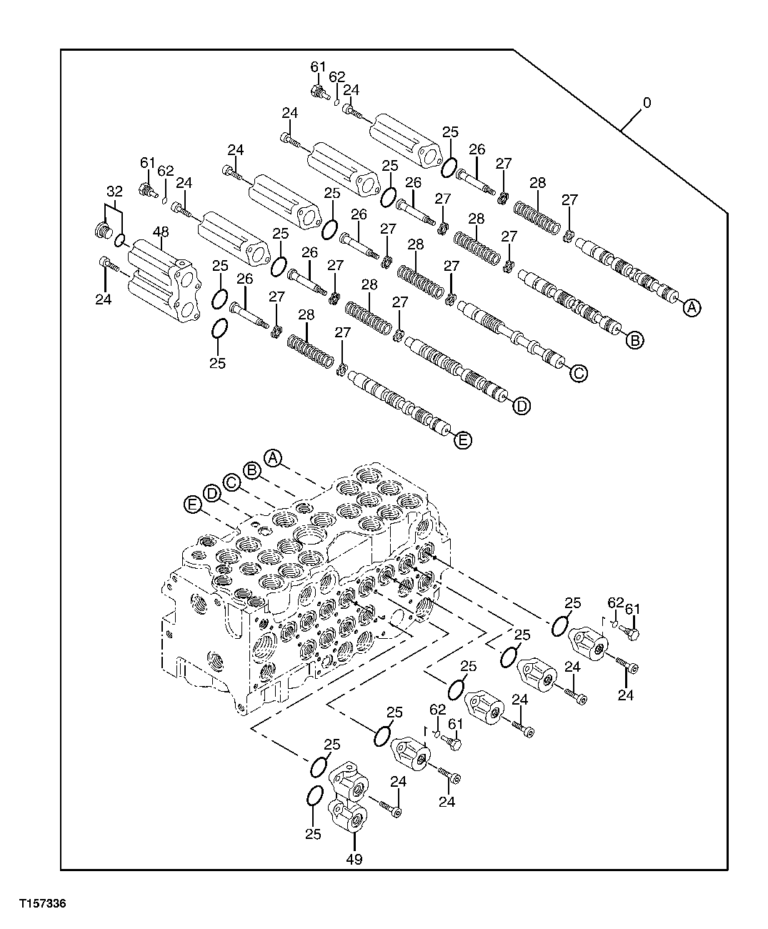 Схема запчастей John Deere 60C LC - 193 - CONTROL VALVE (STANDARD BOOM) (5-SPOOL) 3362 CONTROL AND LOAD HOLDING VALVES