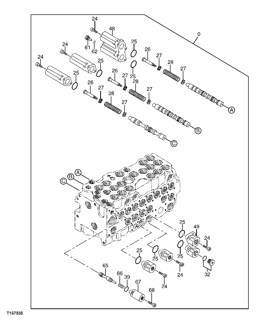 Схема запчастей John Deere 60C LC - 194 - CONTROL VALVE (STANDARD BOOM) (3-SPOOL) 3362 CONTROL AND LOAD HOLDING VALVES