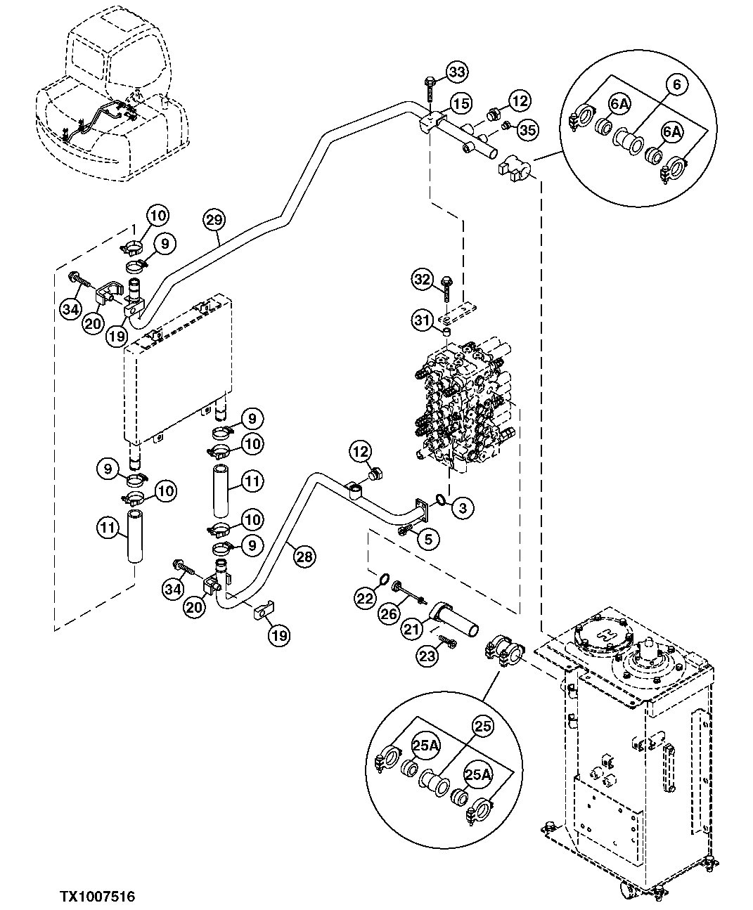 Схема запчастей John Deere 60C LC - 215 - HYDRAULIC RETURN LINES (CONTROL VALVE TO RESERVOIR) 3363 LINES, HOSES AND FITTINGS