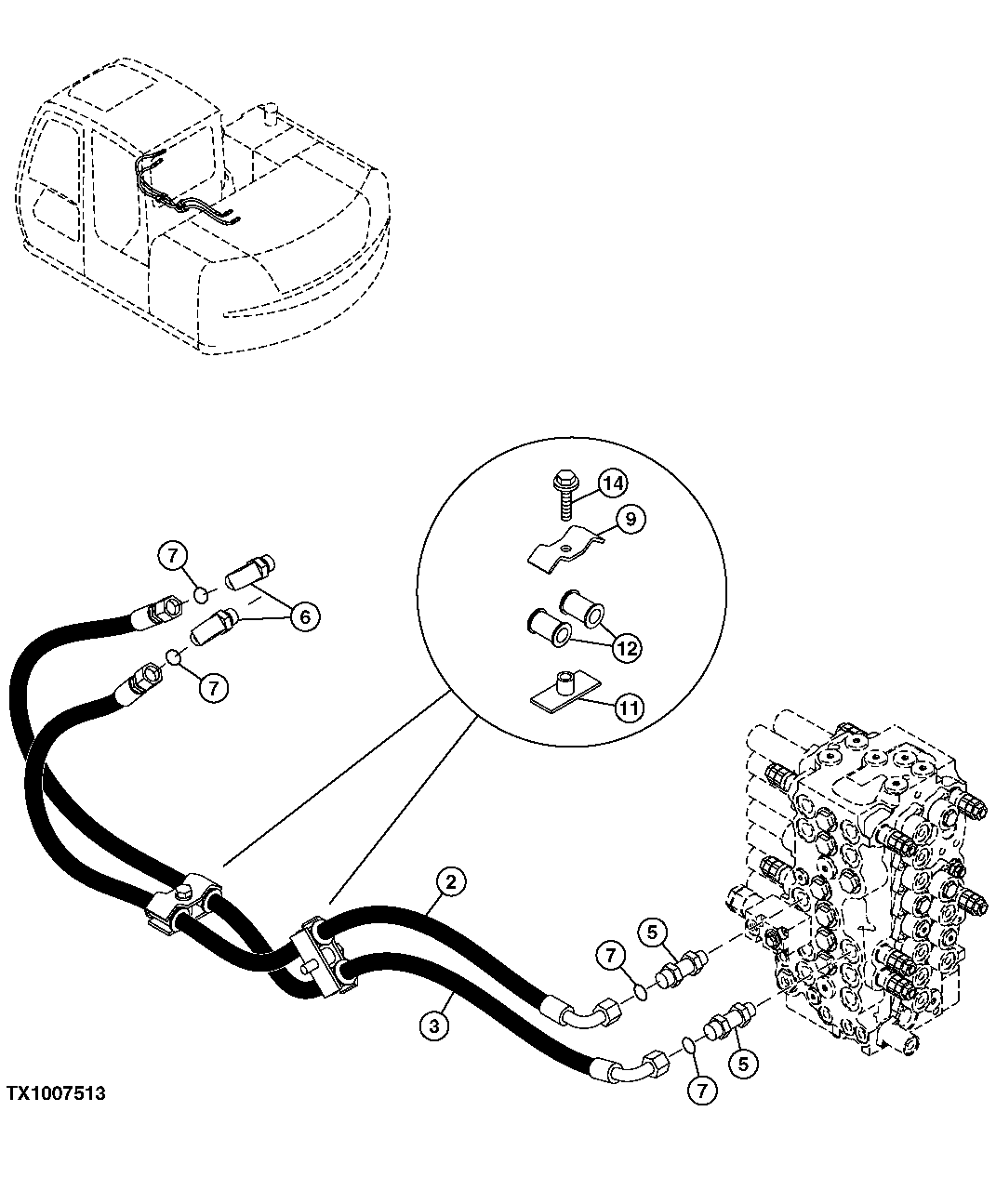 Схема запчастей John Deere 60C LC - 218 - MAIN PIPING (STANDARD BOOM) 3363 LINES, HOSES AND FITTINGS