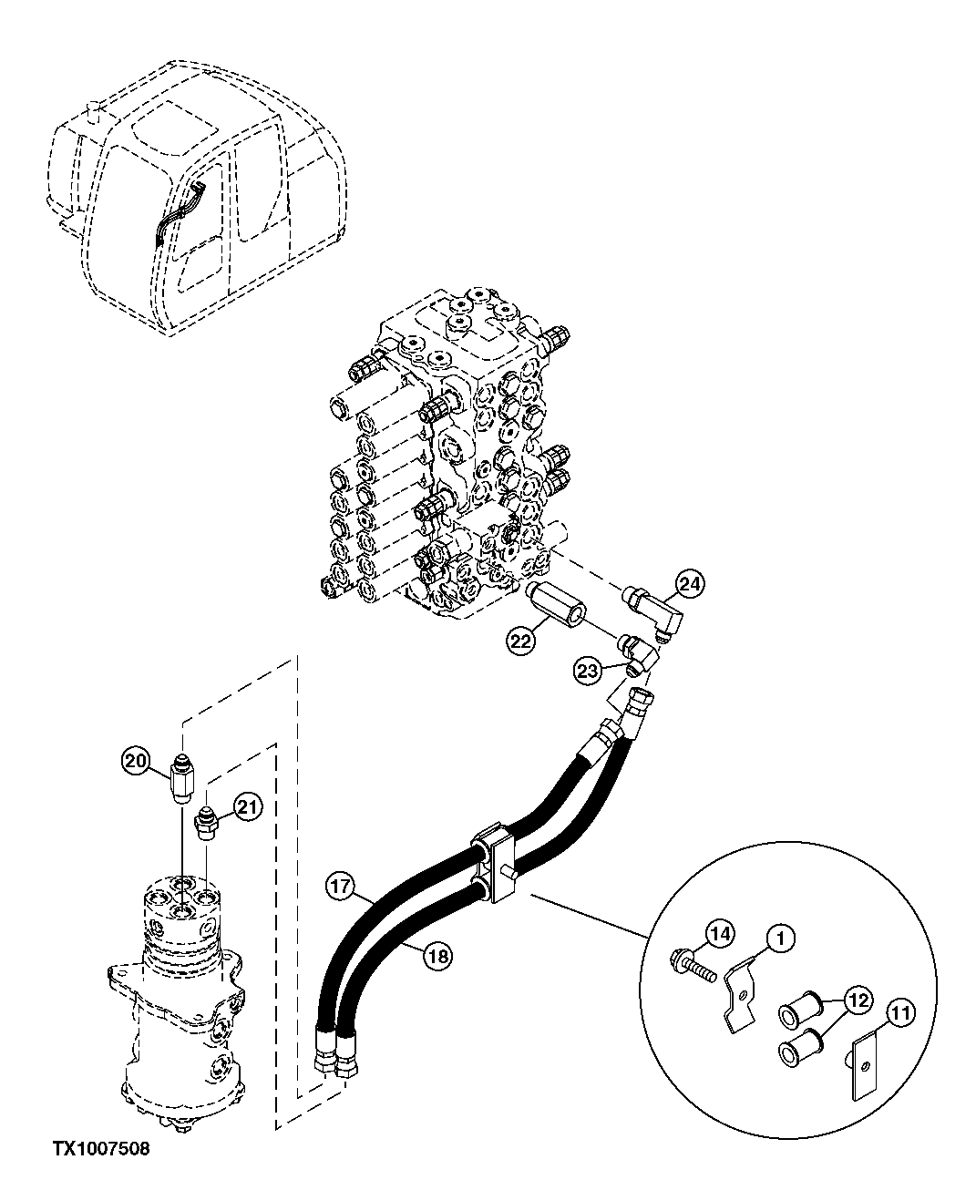 Схема запчастей John Deere 60C LC - 223 - HYDRAULIC HOSES (CONTROL VALVE TO ROTARY MANIFOLD-LEFT PROPEL) 3363 LINES, HOSES AND FITTINGS