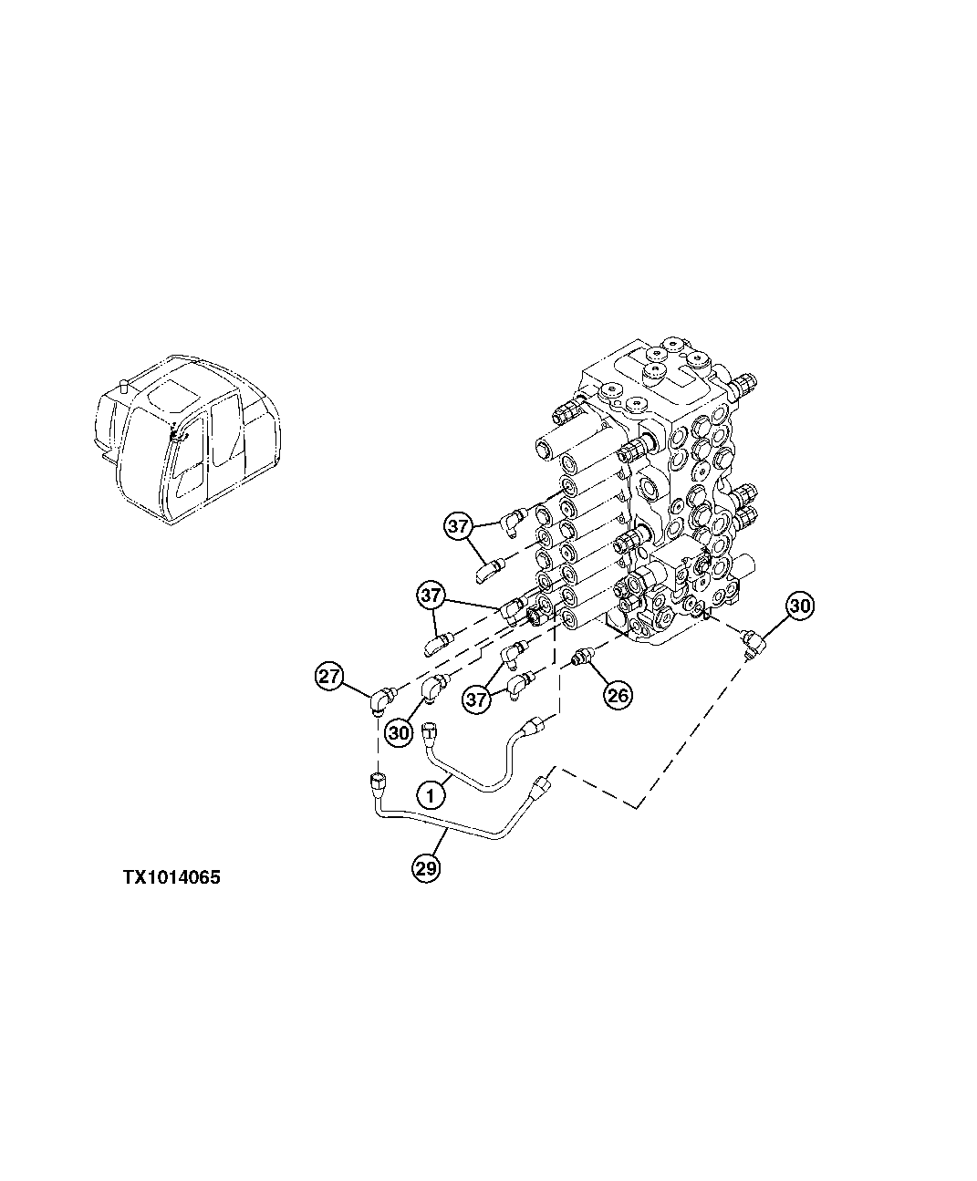 Схема запчастей John Deere 60C LC - 230 - PILOT LINES (CONTROL VALVE FRONT TO CONTROL VALVE LEFT SIDE) 3363 LINES, HOSES AND FITTINGS