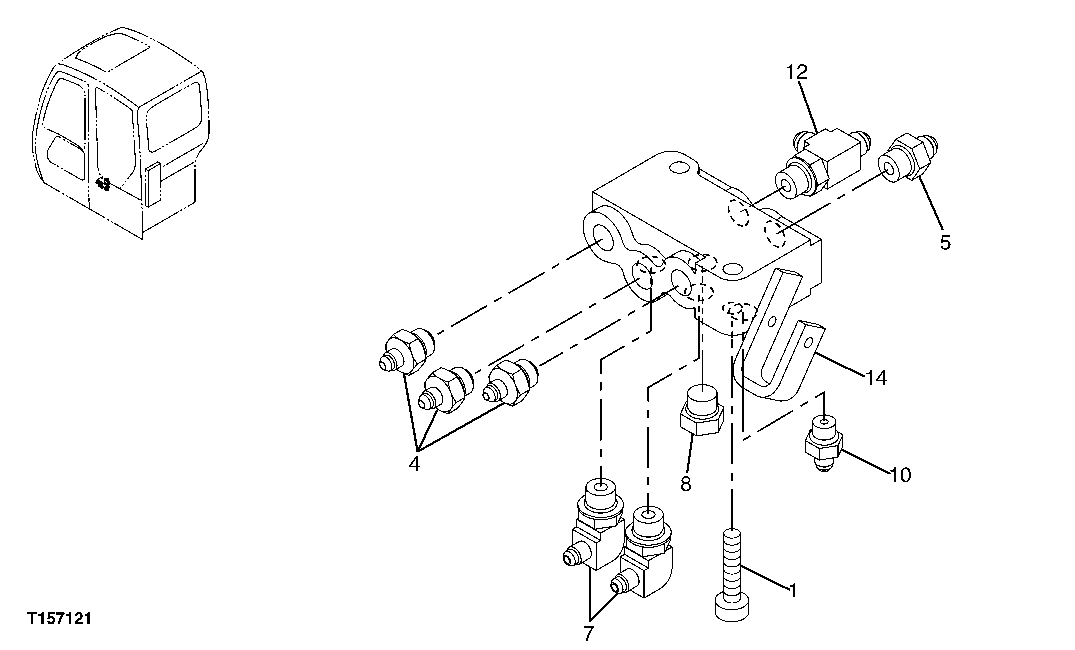 Схема запчастей John Deere 60C LC - 232 - PILOT CONTROL SHUTOFF VALVE FITTINGS (STANDARD BOOM) 3363 LINES, HOSES AND FITTINGS