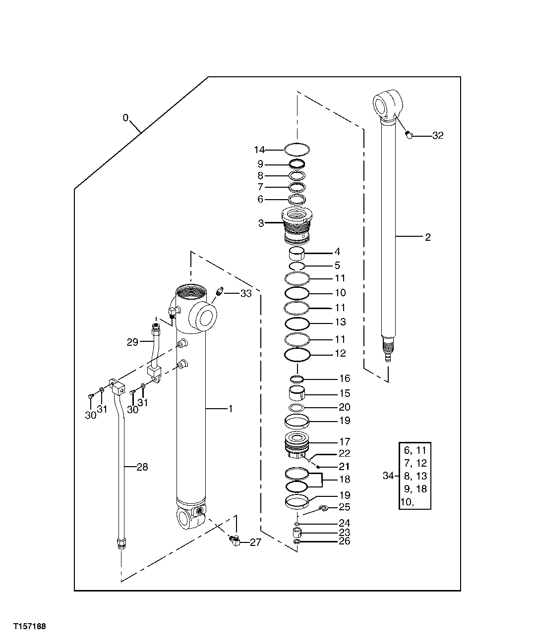 Схема запчастей John Deere 60C LC - 246 - ARM CYLINDER COMPONENTS (OFFSET BOOM) 3365 HYDRAULIC CYLINDERS