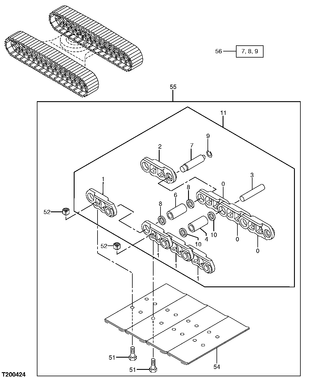 Схема запчастей John Deere 2054 - 6 - TRACK CHAINS 0130 TRACK SYSTEMS