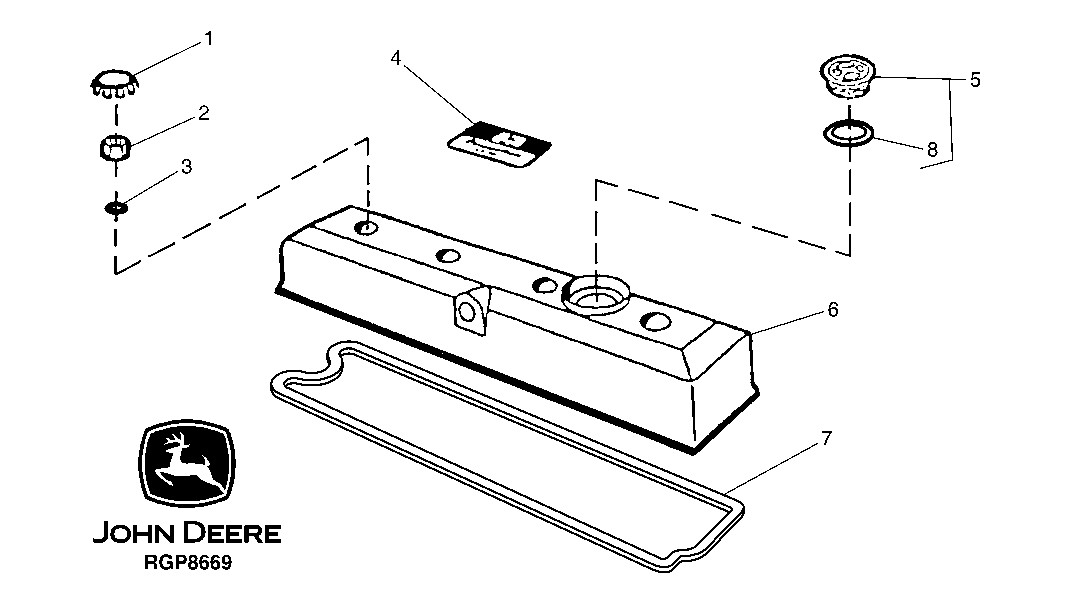 Схема запчастей John Deere 2054 - 24 - ROCKER ARM COVER AND OIL FILLER CAP 0400 Engine 4045HP051-RE508144 4045HP051