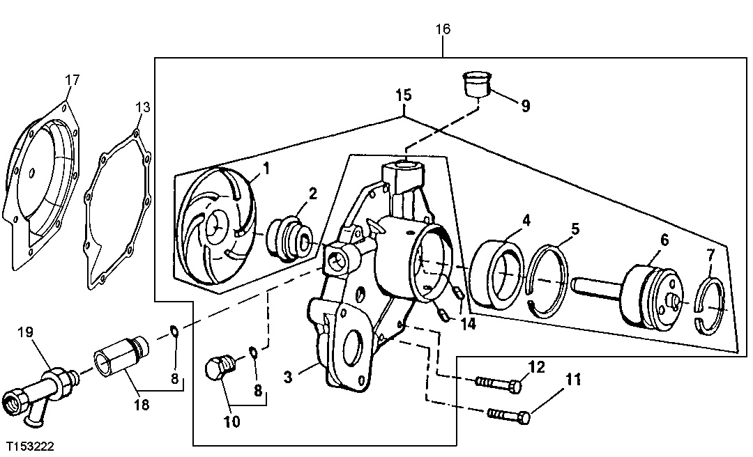 Схема запчастей John Deere 2054 - 46 - WATER PUMP WITH REPAIR KIT 0400 Engine 4045HP051-RE508144 4045HP051