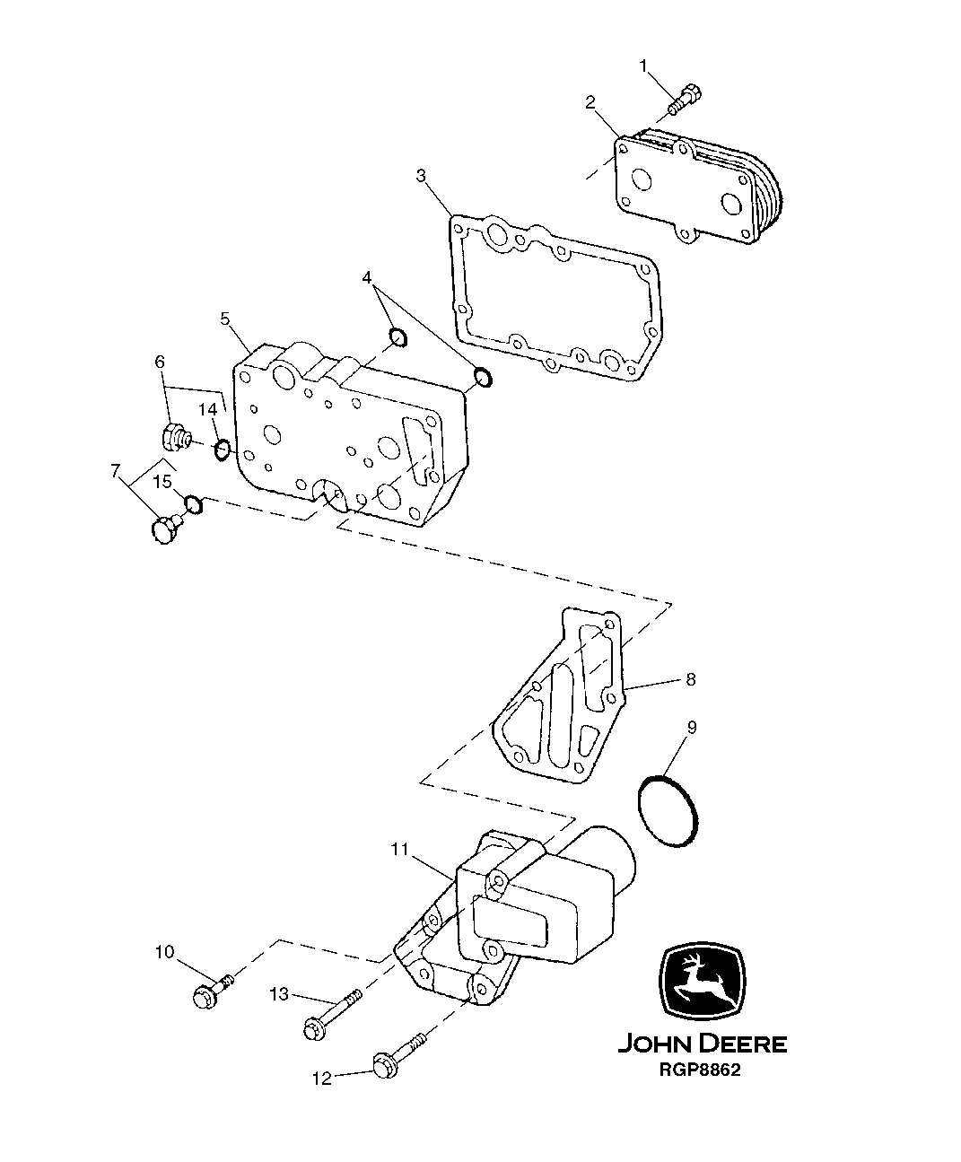 Схема запчастей John Deere 2054 - 48 - ENGINE OIL COOLER WITH ADAPTER 0400 Engine 4045HP051-RE508144 4045HP051