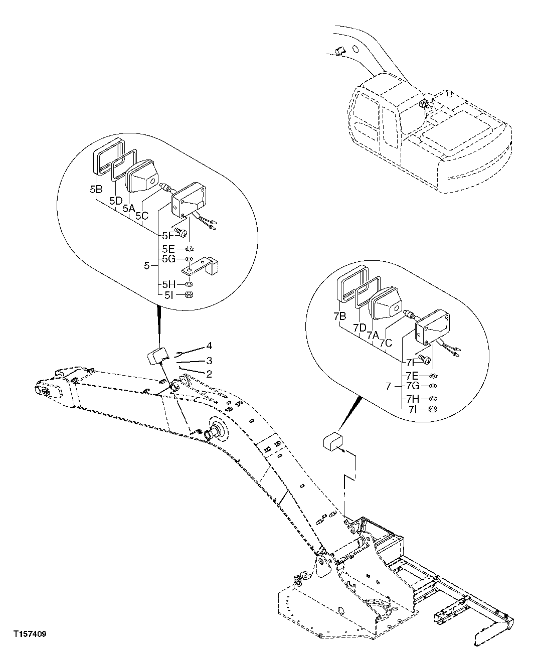 Схема запчастей John Deere 2054 - 88 - BOOM LIGHTS AND WORK LIGHTS 1674 WIRING HARNESS & SWITCHES