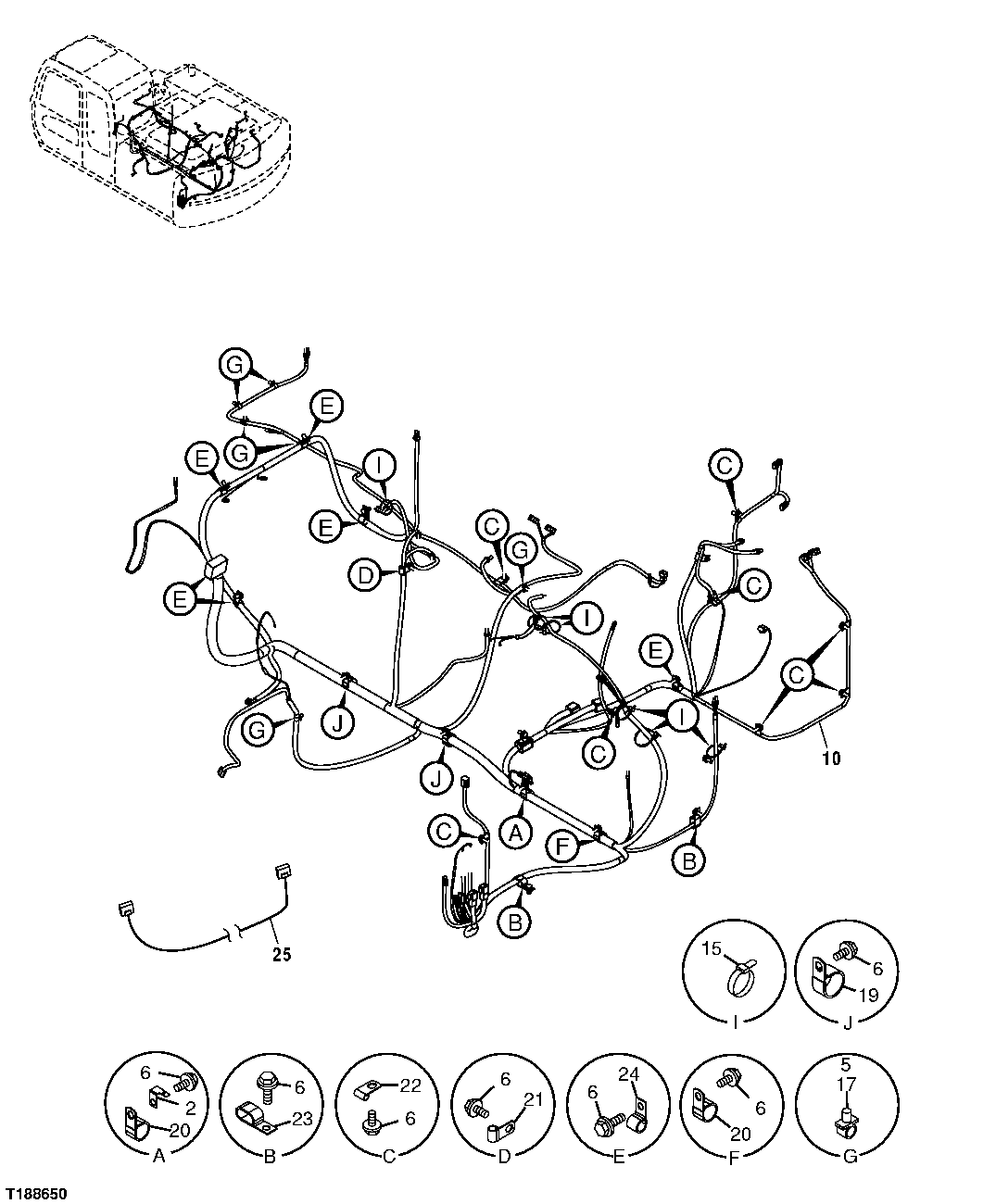 Схема запчастей John Deere 2054 - 90 - VEHICLE MAIN WIRING HARNESS 1674 WIRING HARNESS & SWITCHES