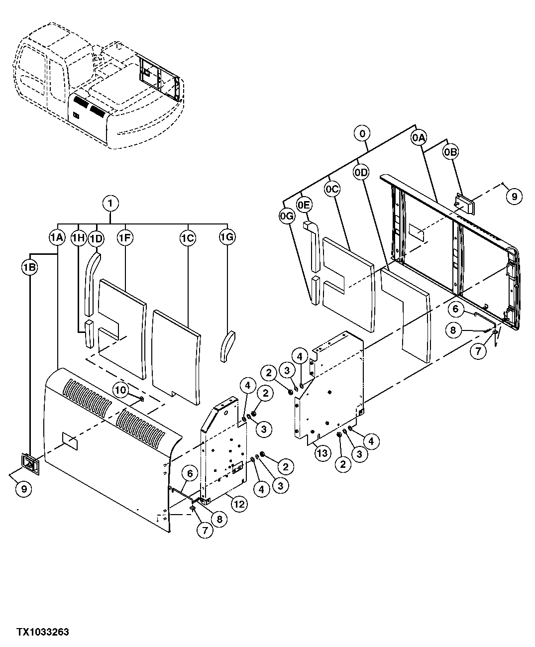 Схема запчастей John Deere 2054 - 140 - RADIATOR AND HYDRAULIC PUMP COMPARTMENT ACCESS DOORS 1910 HOOD OR ENGINE ENCLOSURE