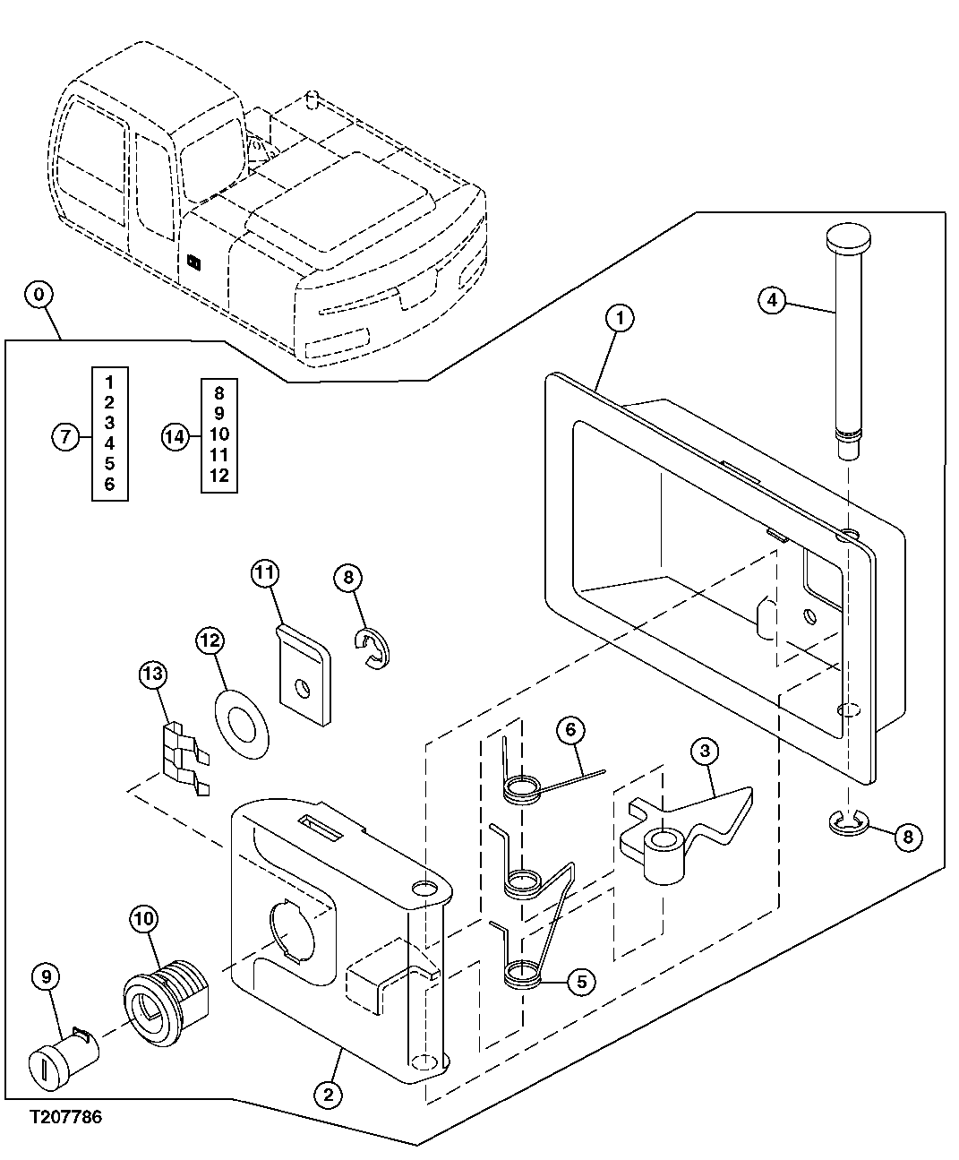 Схема запчастей John Deere 2054 - 147 - LEFT SERVICE DOOR LOCK COMPONENTS 1910 HOOD OR ENGINE ENCLOSURE