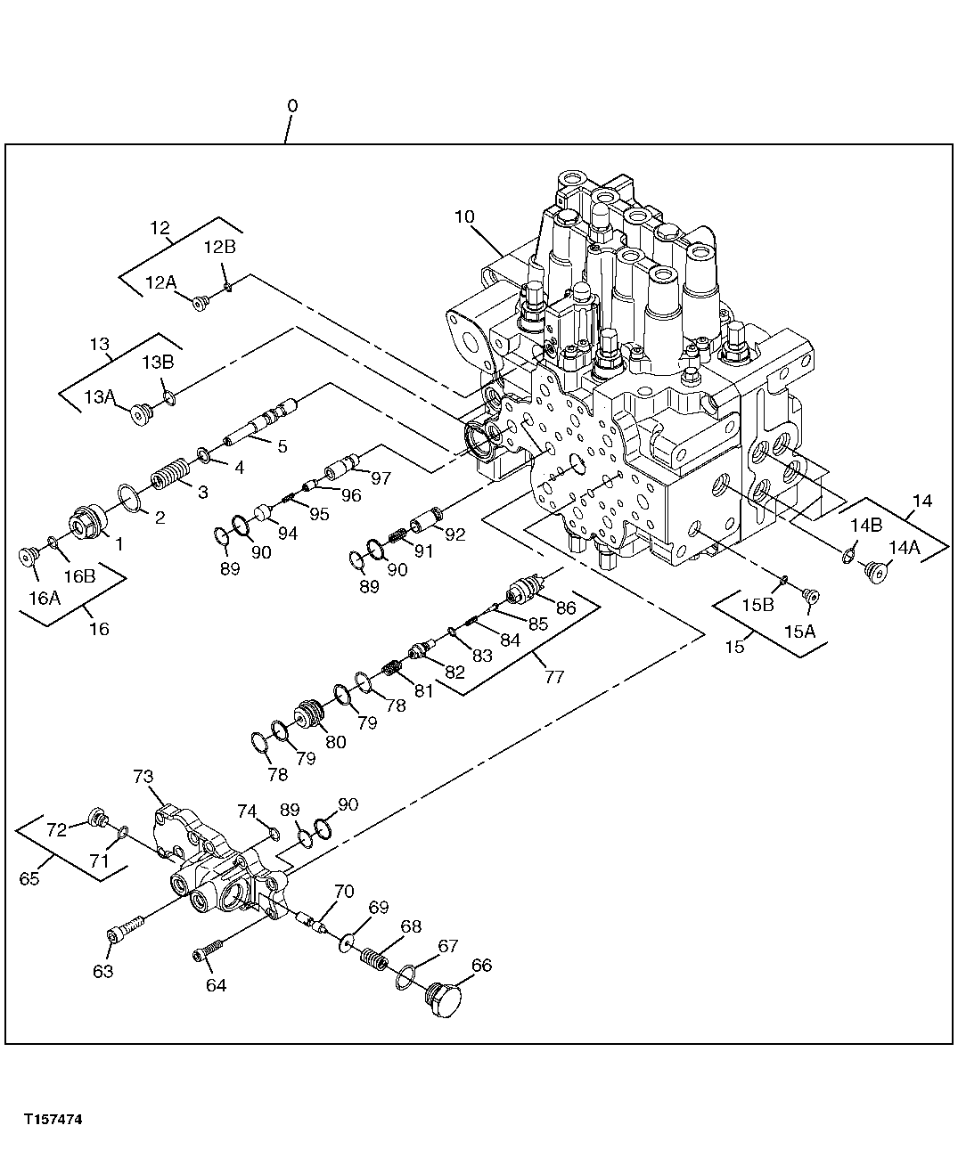 Схема запчастей John Deere 2054 - 208 - CONTROL VALVE COMPONENTS (4 SPOOL SIDE) 3362 CONTROL & LOAD HOLDING VALVES