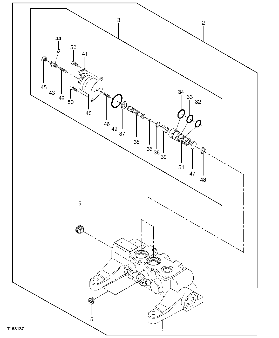 Схема запчастей John Deere 2054 - 214 - SOLENOID VALVE COMPONENTS (ON CONTROL VALVE) 3362 CONTROL & LOAD HOLDING VALVES