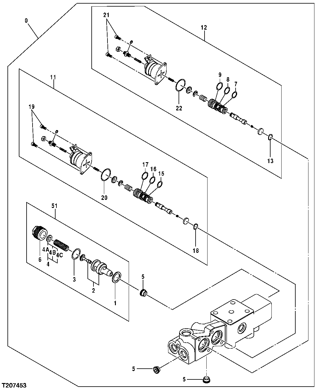 Схема запчастей John Deere 2054 - 216 - SOLENOID VALVE MANIFOLD (PILOT FILTER) 3362 CONTROL & LOAD HOLDING VALVES