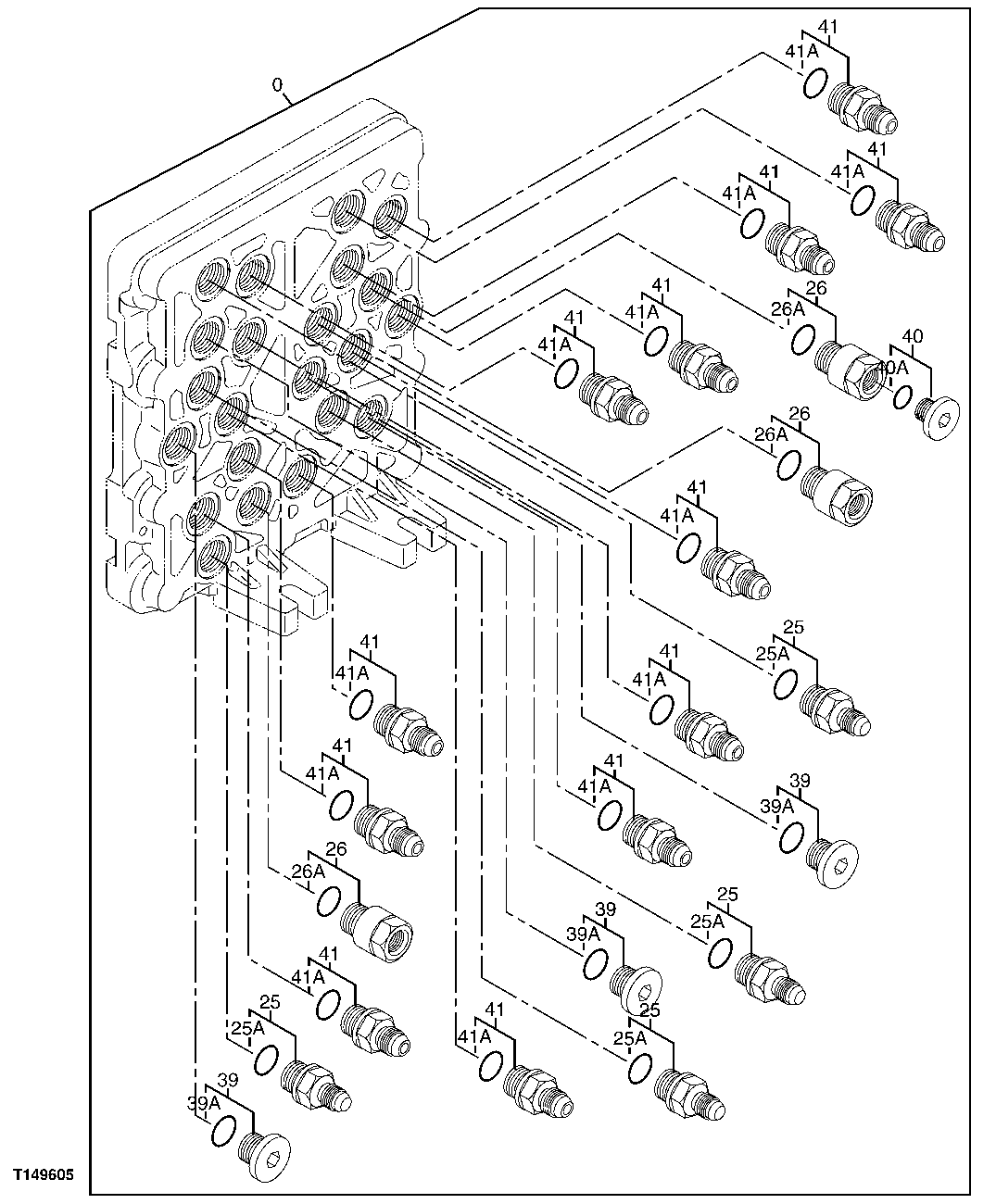 Схема запчастей John Deere 2054 - 220 - PILOT SIGNAL MANIFOLD FITTINGS (CONTROL VALVE SIDE) 3362 CONTROL & LOAD HOLDING VALVES