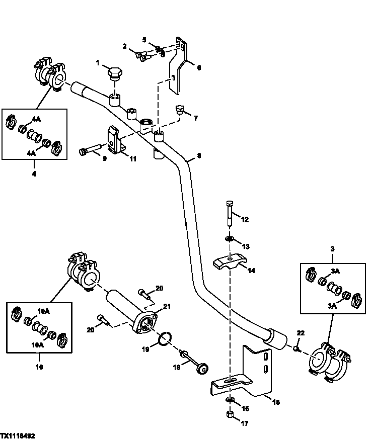 Схема запчастей John Deere 2054 - 225 - RETURN LINES (CONTROL VALVE AND OIL COOLER TO OIL TANK) 3363 LINES, HOSES & FITTINGS