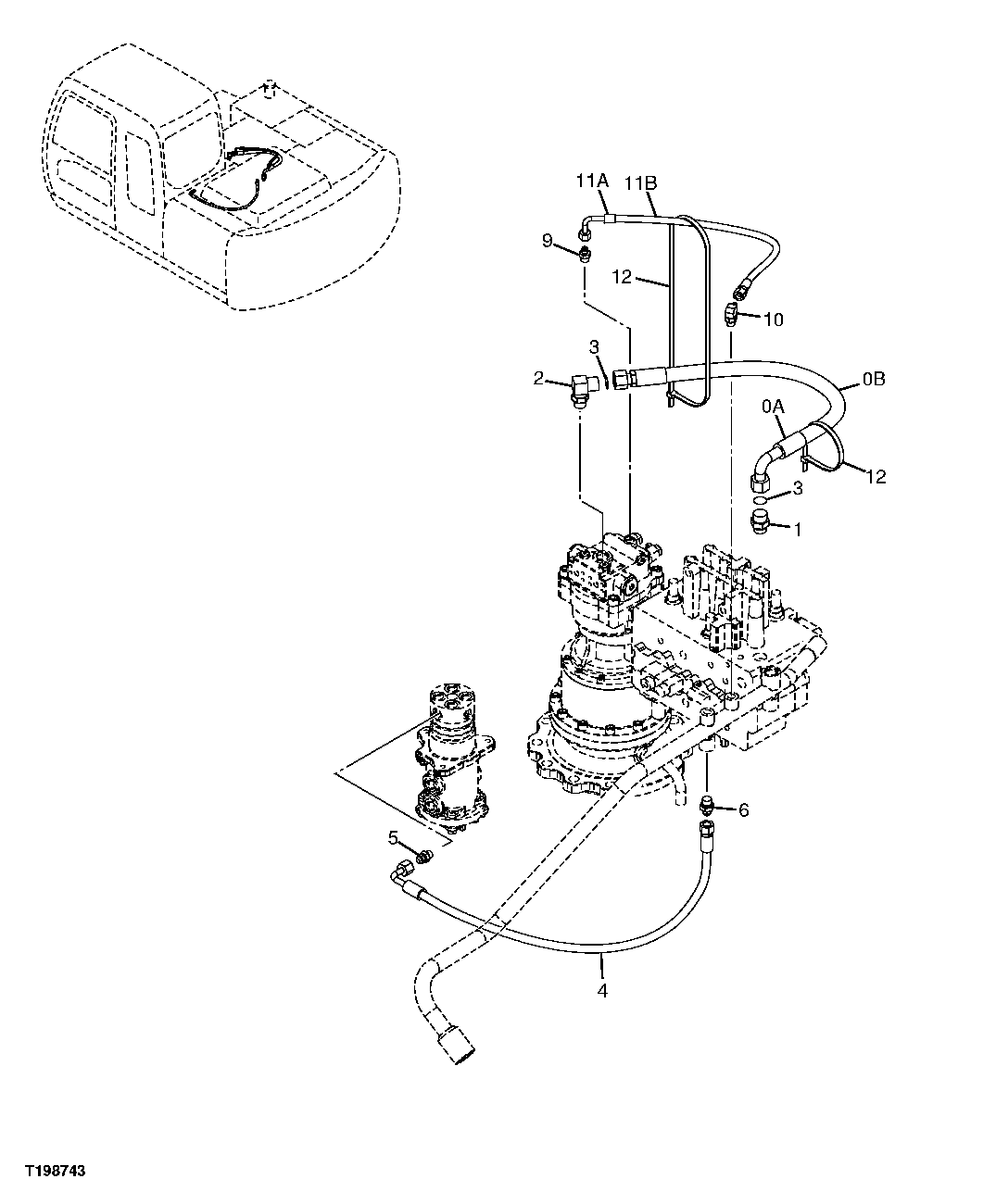 Схема запчастей John Deere 2054 - 227 - DRAIN HOSES (SWING MOTOR TO CONTROL VALVE, RETURN LINE) 3363 LINES, HOSES & FITTINGS