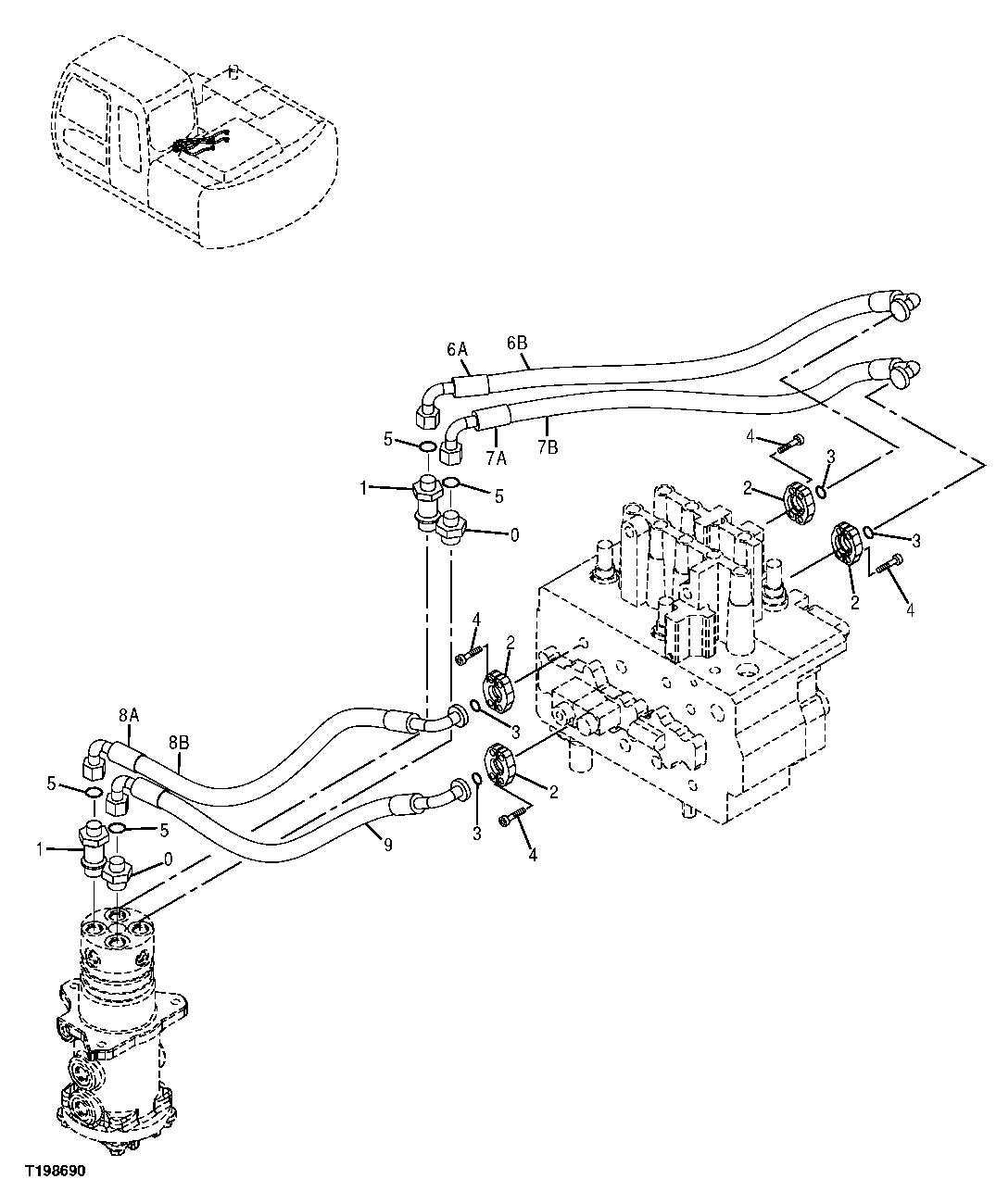 Схема запчастей John Deere 2054 - 230 - CONTROL VALVE TO ROTARY MANIFOLD HOSES 3363 LINES, HOSES & FITTINGS