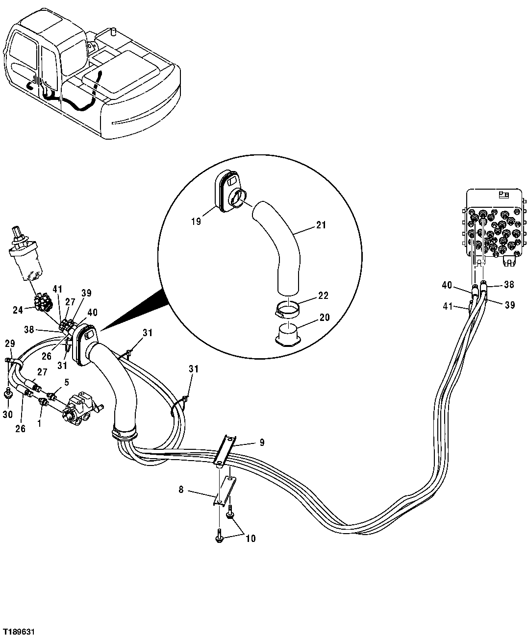 Схема запчастей John Deere 2054 - 239 - PILOT HOSES (LEFT CONTROLLER TO SIGNAL MANIFOLD, SHUTOFF VALVE) 3363 LINES, HOSES & FITTINGS