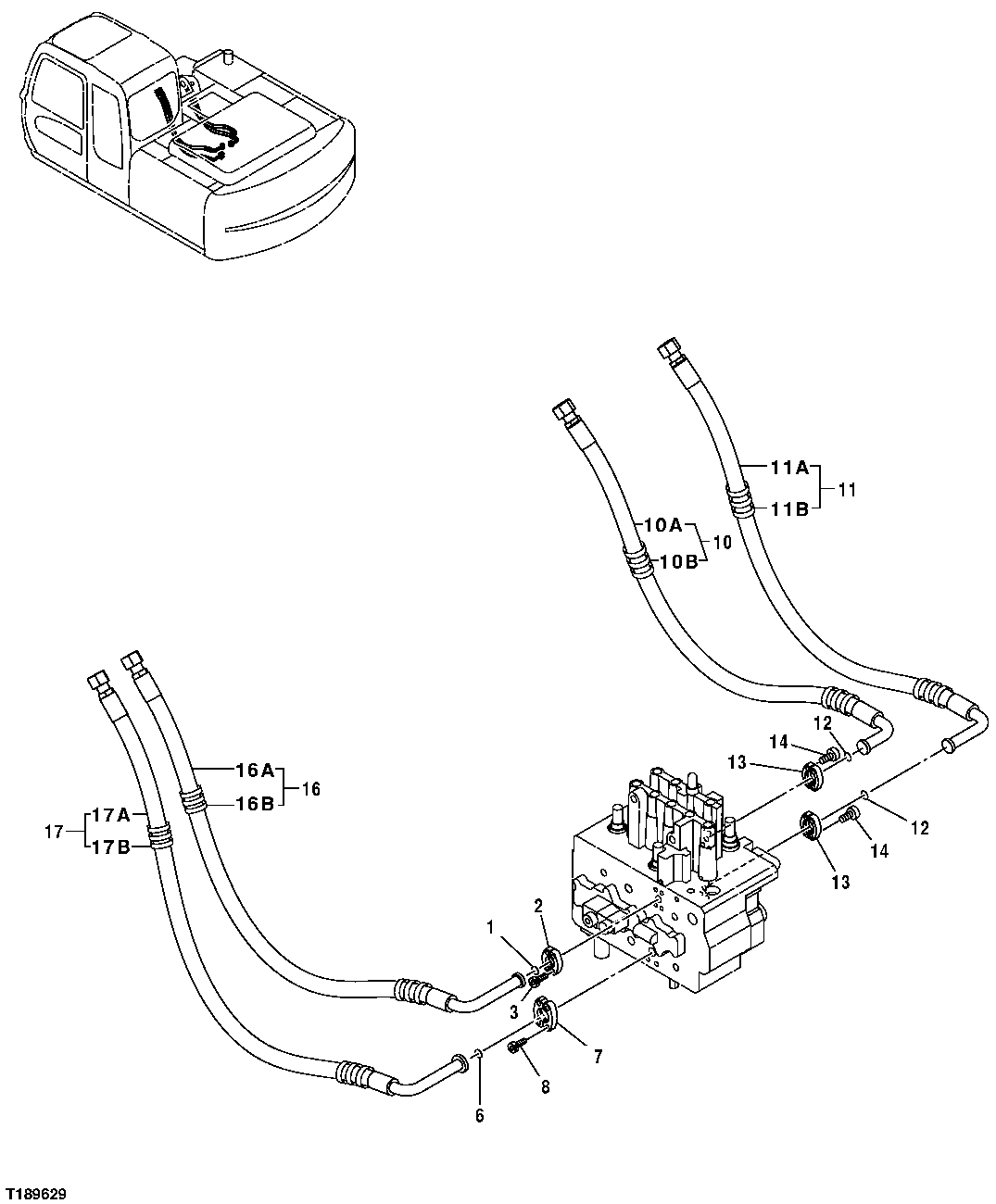 Схема запчастей John Deere 2054 - 246 - CONTROL VALVE TO BOOM LINE HOSES (FOR ARM AND BUCKET CYLINDERS) 3363 LINES, HOSES & FITTINGS