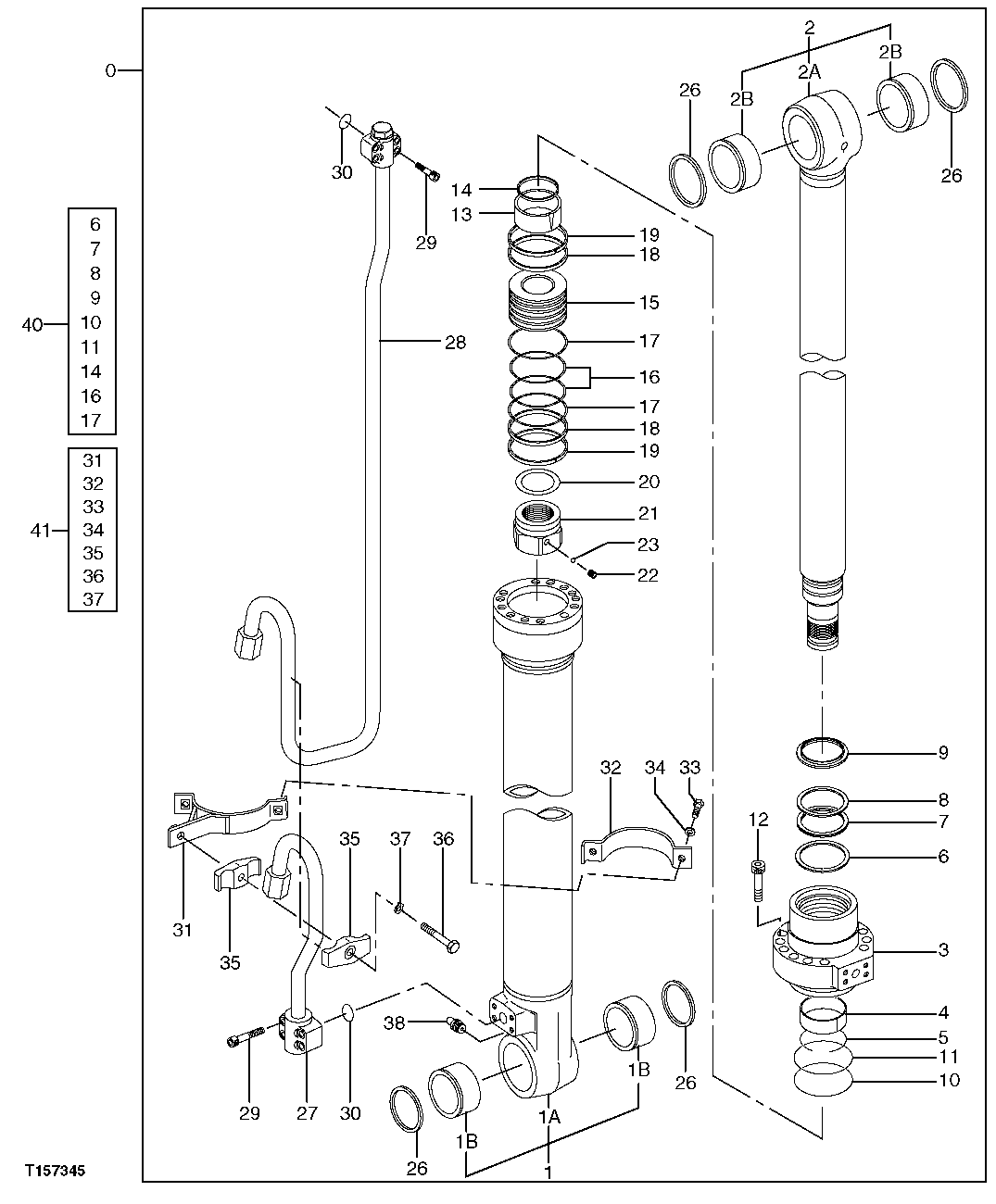 Схема запчастей John Deere 2054 - 255 - Right Boom Cylinder Components And Oil Lines 3365 HYDRAULIC CYLINDERS