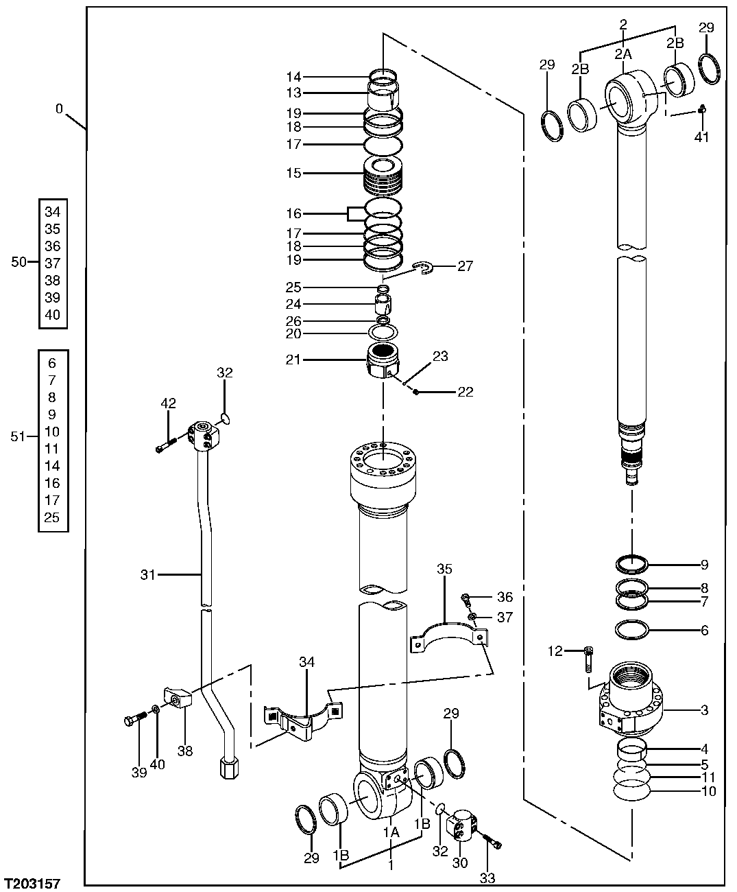 Схема запчастей John Deere 2054 - 257 - Arm Cylinder Components And Oil Lines 3365 HYDRAULIC CYLINDERS