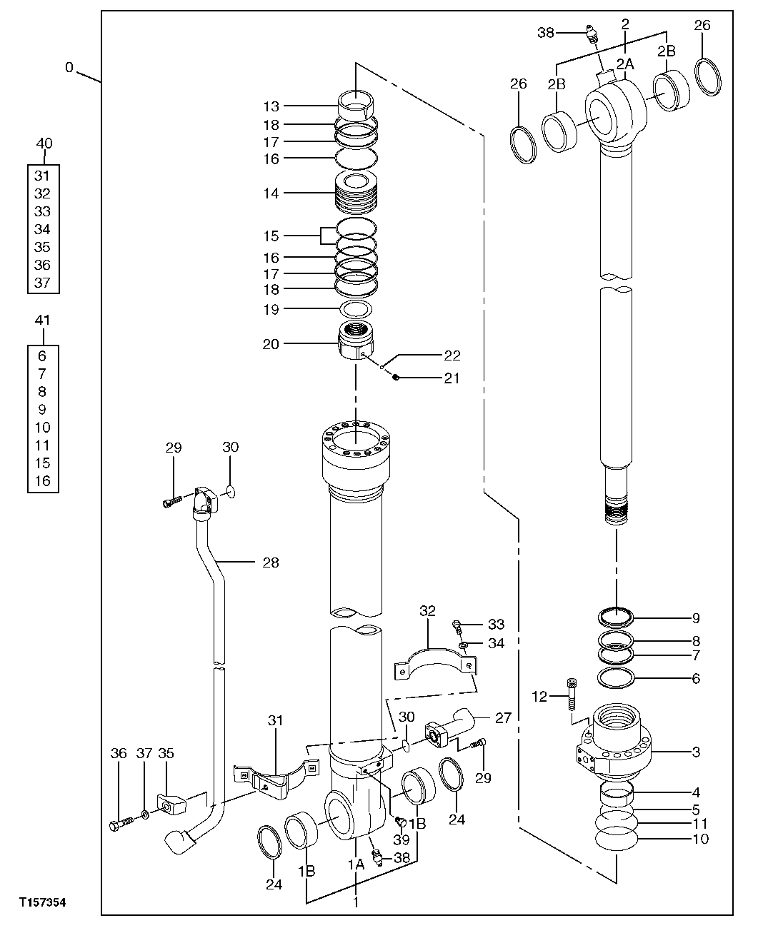 Схема запчастей John Deere 2054 - 258 - BUCKET CYLINDER COMPONENTS AND OIL LINES 3365 HYDRAULIC CYLINDERS