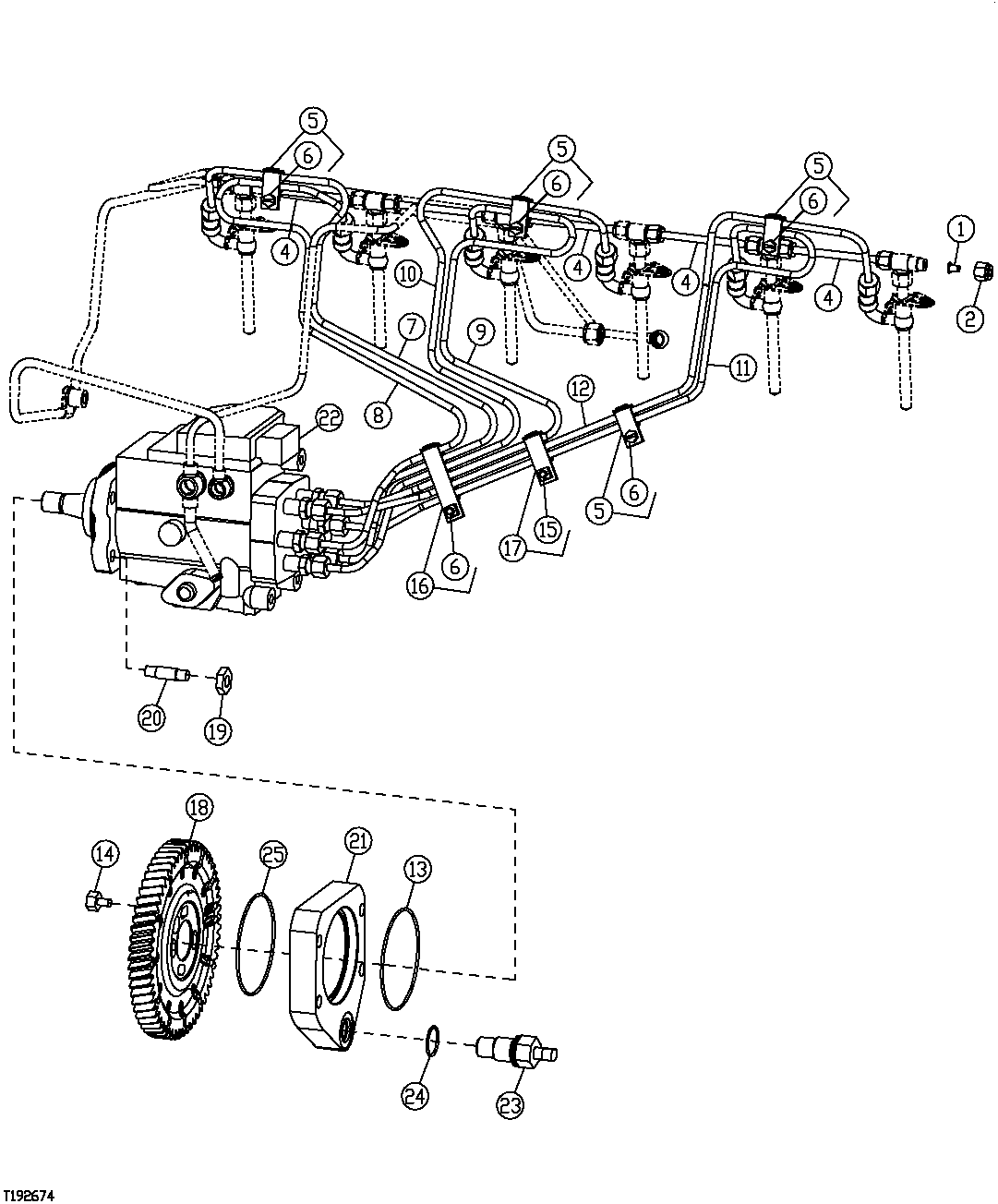 Схема запчастей John Deere 554 - 42 - 16MN Fuel Injection System ( - 254350) 0400A Engine 6068HT053 6068HT053