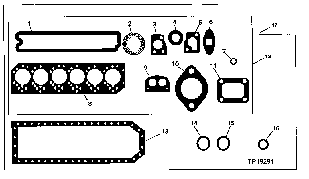 Схема запчастей John Deere 554 - 134 - 9901 ENGINE GASKET SET, OVERHAUL 0400A Engine 6068HT053 6068HT053