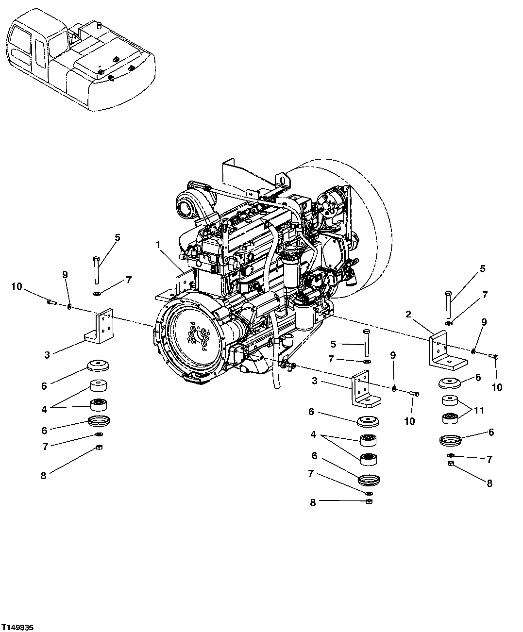 Схема запчастей John Deere 554 - 200 - ENGINE MOUNTING BRACKETS AND ISOLATORS 0540 ENGINE MOUNTING