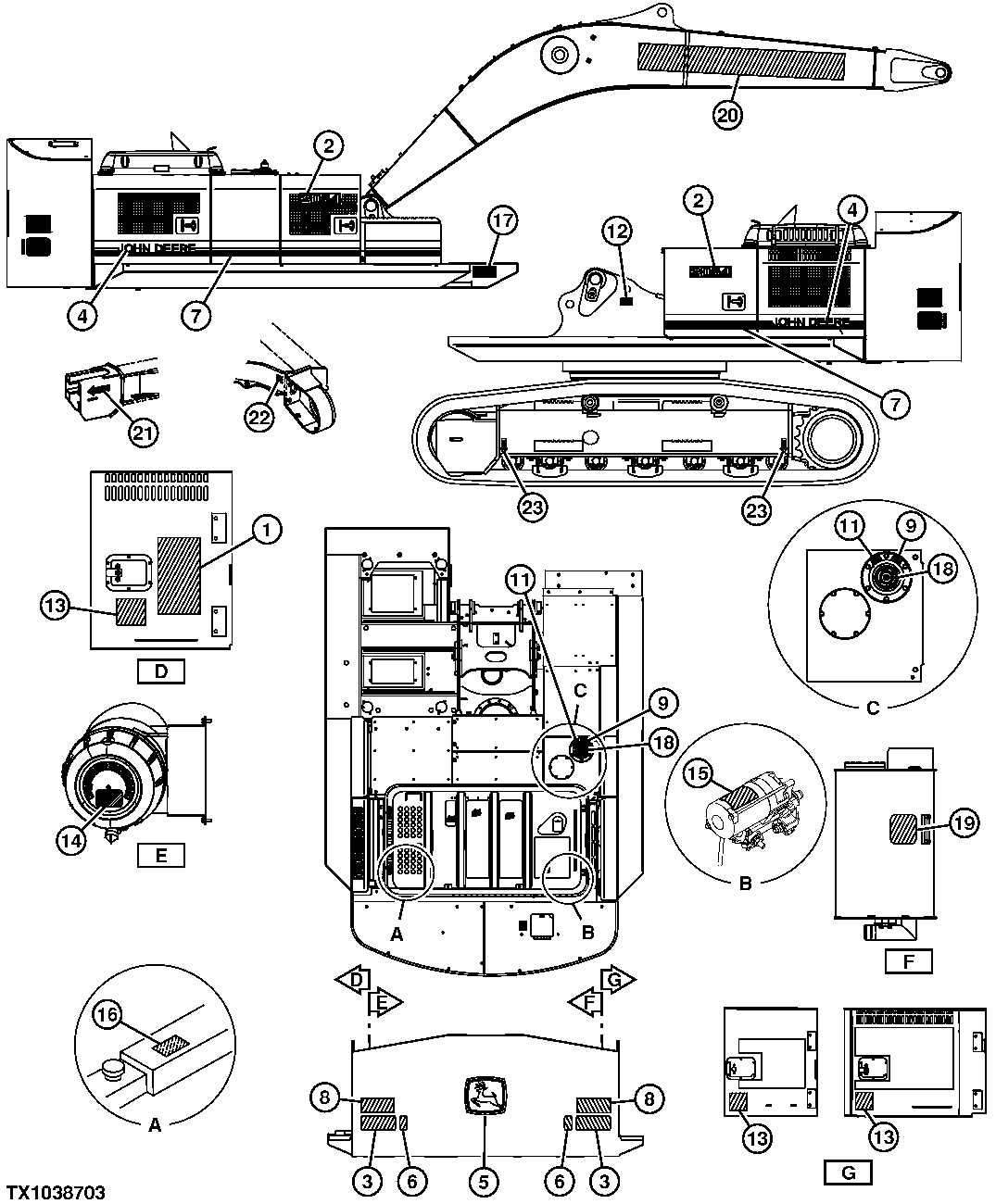 Схема запчастей John Deere 554 - 215 - BASE MACHINE LABELS AND DECALS (RUSSIAN) 1320 VEHICLE FINISH AND TRIM