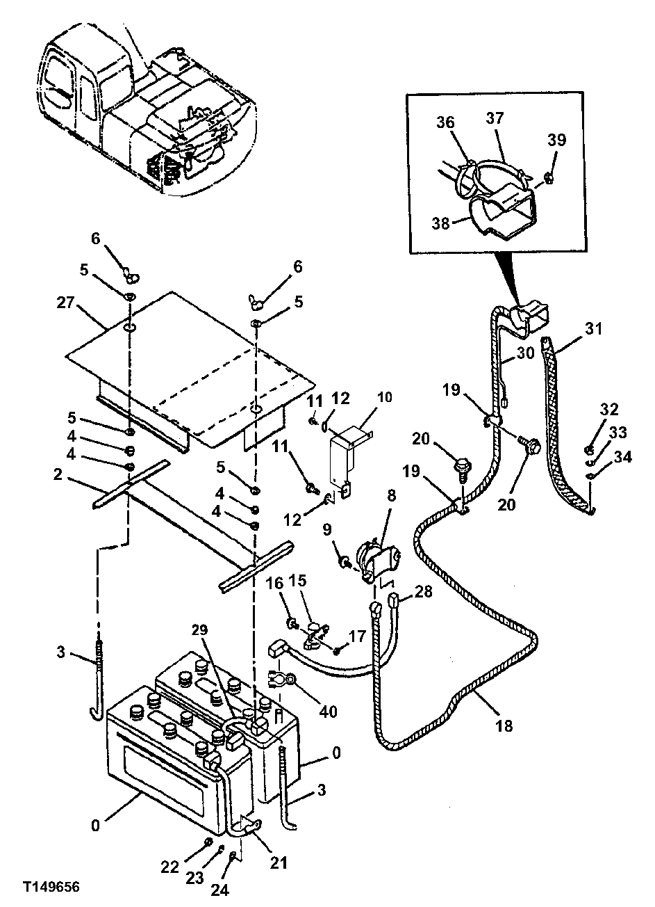 Схема запчастей John Deere 554 - 219 - BATTERIES, BATTERY CABLES, AND RELAYS 1671 BATTERIES AND CABLES