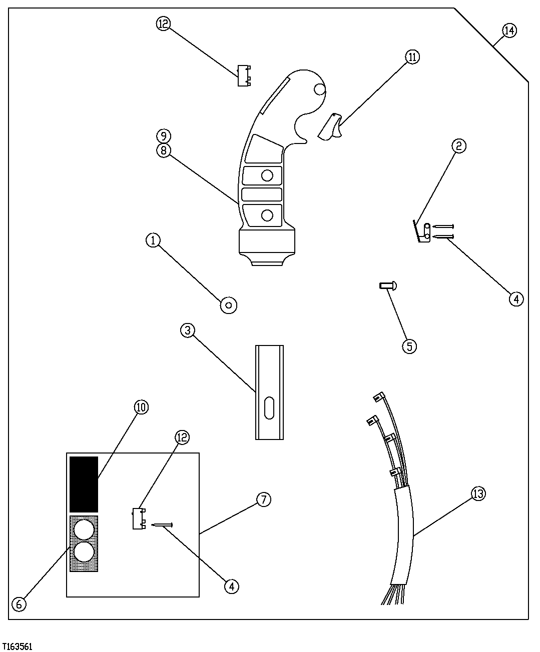 Схема запчастей John Deere 554 - 251 - HEELER, SINGLE FUNCTION, AND DOUBLE FUNCTION CONTROL HANDLE 1674 WIRING HARNESS AND SWITCHES