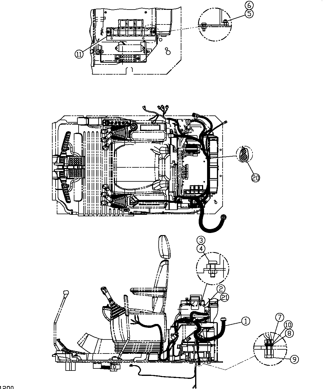 Схема запчастей John Deere 554 - 268 - SIDE ENTRY CAB WIRING HARNESS FOR VALVE IN HEAD (S.N. 200011-) 1674B FORESTRY CAB WIRE HARNESS AND SWITCHES