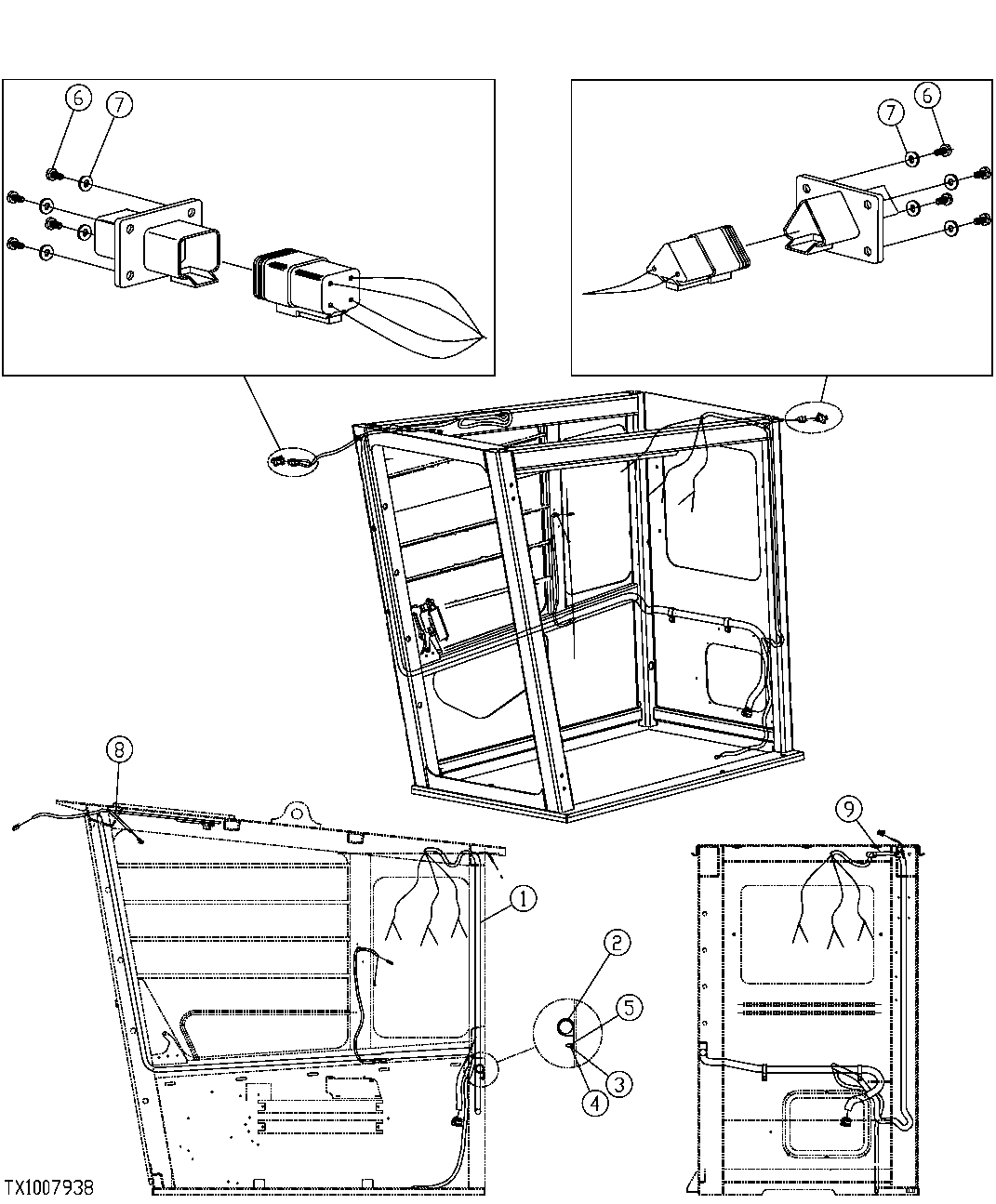 Схема запчастей John Deere 554 - 270 - FORESTRY AND DELIMBER CAB UPPER WIRING HARNESS 1674B FORESTRY CAB WIRE HARNESS AND SWITCHES