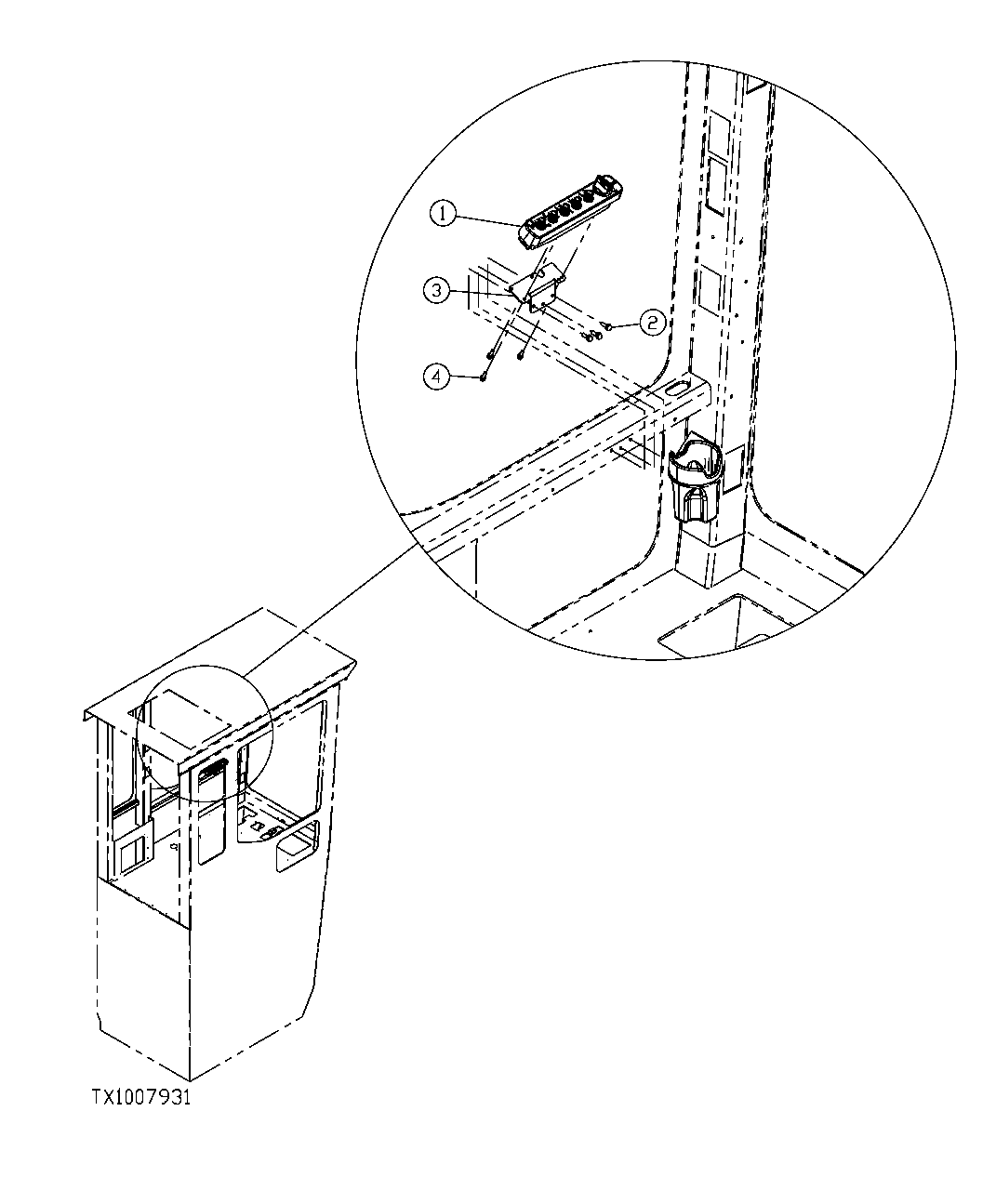 Схема запчастей John Deere 554 - 285 - REAR ENTRY CAB CONTROL PANEL AND MOUNTING BRACKET 1674C REAR ENTRY CAB WIRING HARNESS AND SWITCHES