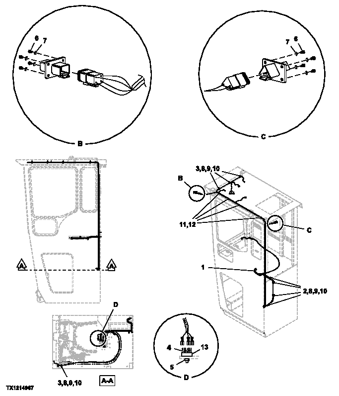 Схема запчастей John Deere 554 - 288 - REAR ENTRY CAB UPPER WIRING HARNESS 1674C REAR ENTRY CAB WIRING HARNESS AND SWITCHES