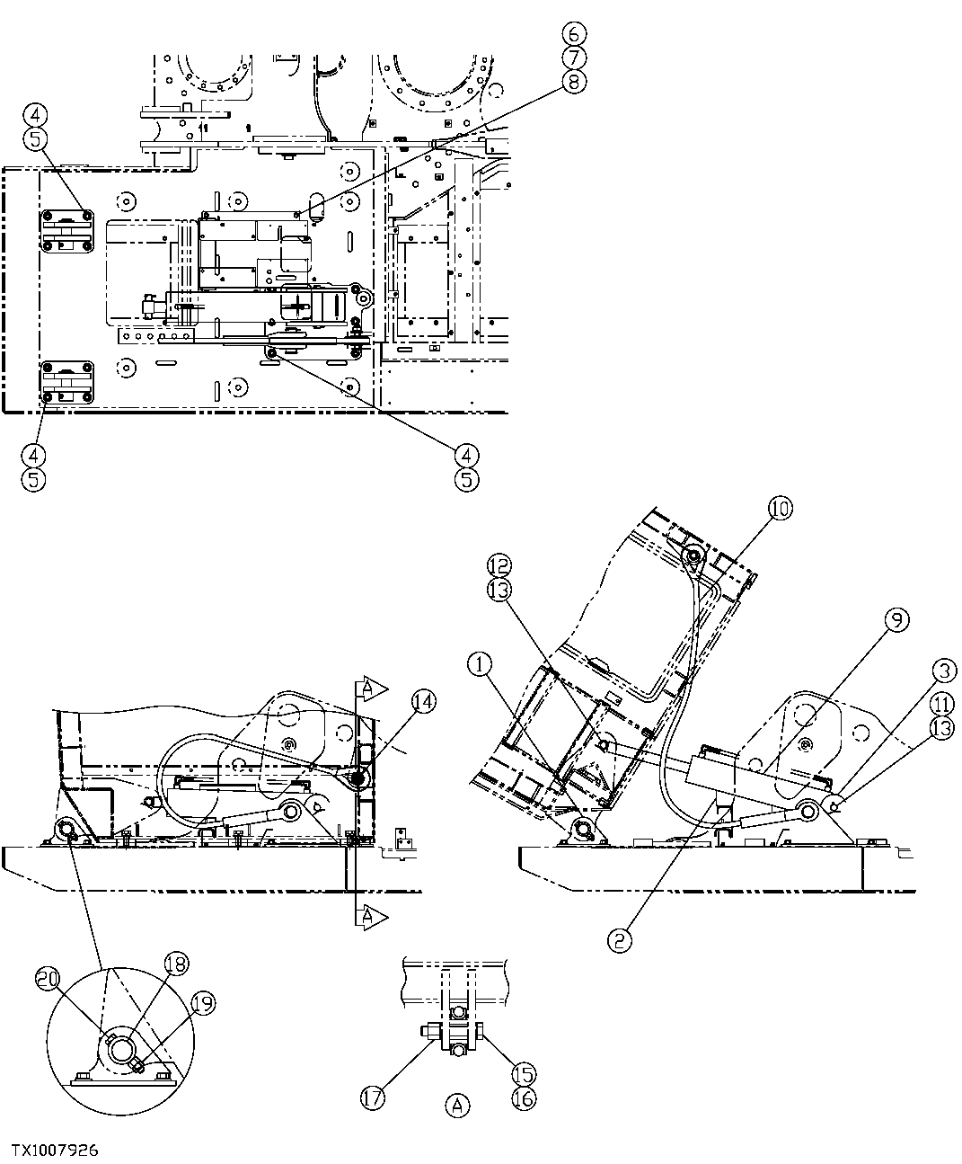 Схема запчастей John Deere 554 - 310 - CAB TILT BRACKETS AND CYLINDER 1810 OPERATOR ENCLOSURE