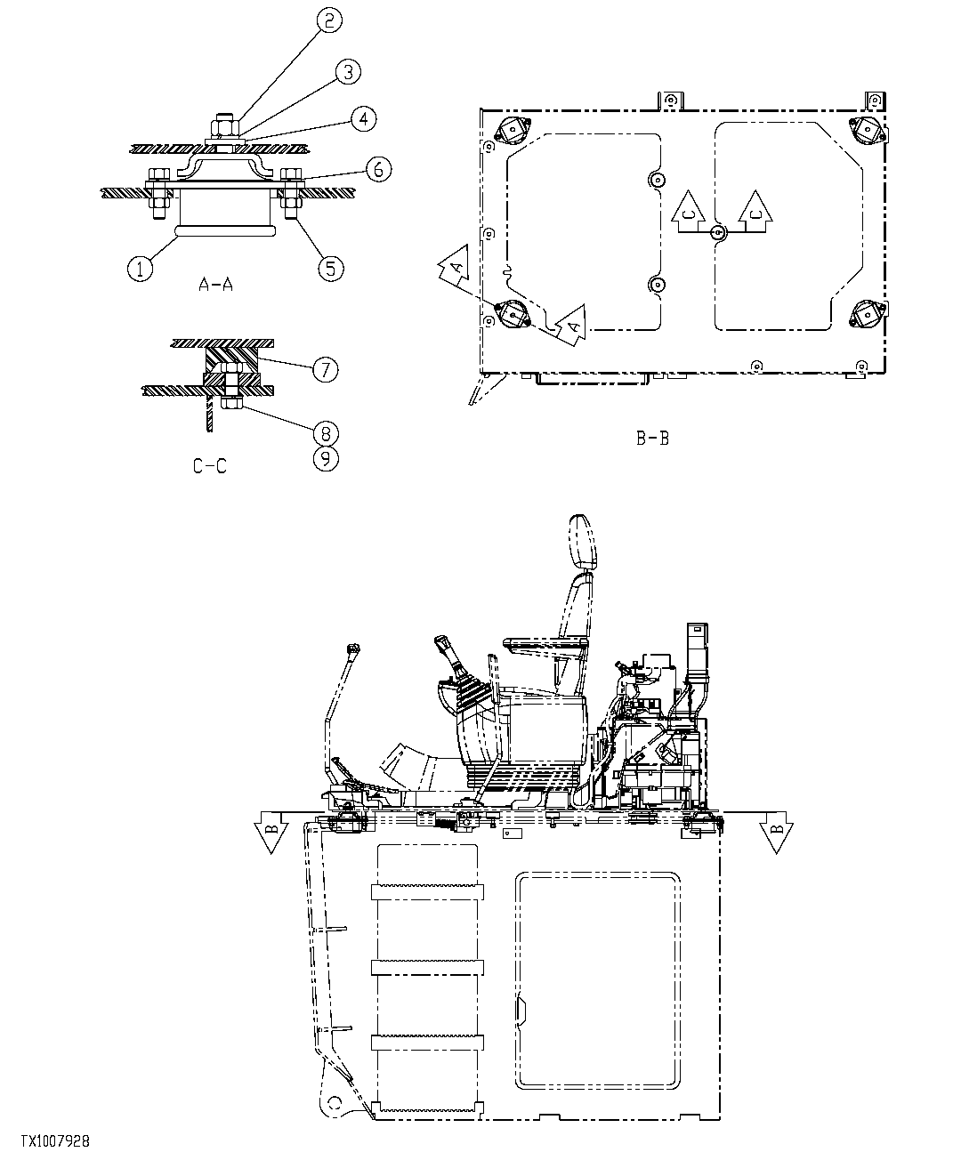 Схема запчастей John Deere 554 - 314 - CAB FLOOR MOUNTS 1810 OPERATOR ENCLOSURE