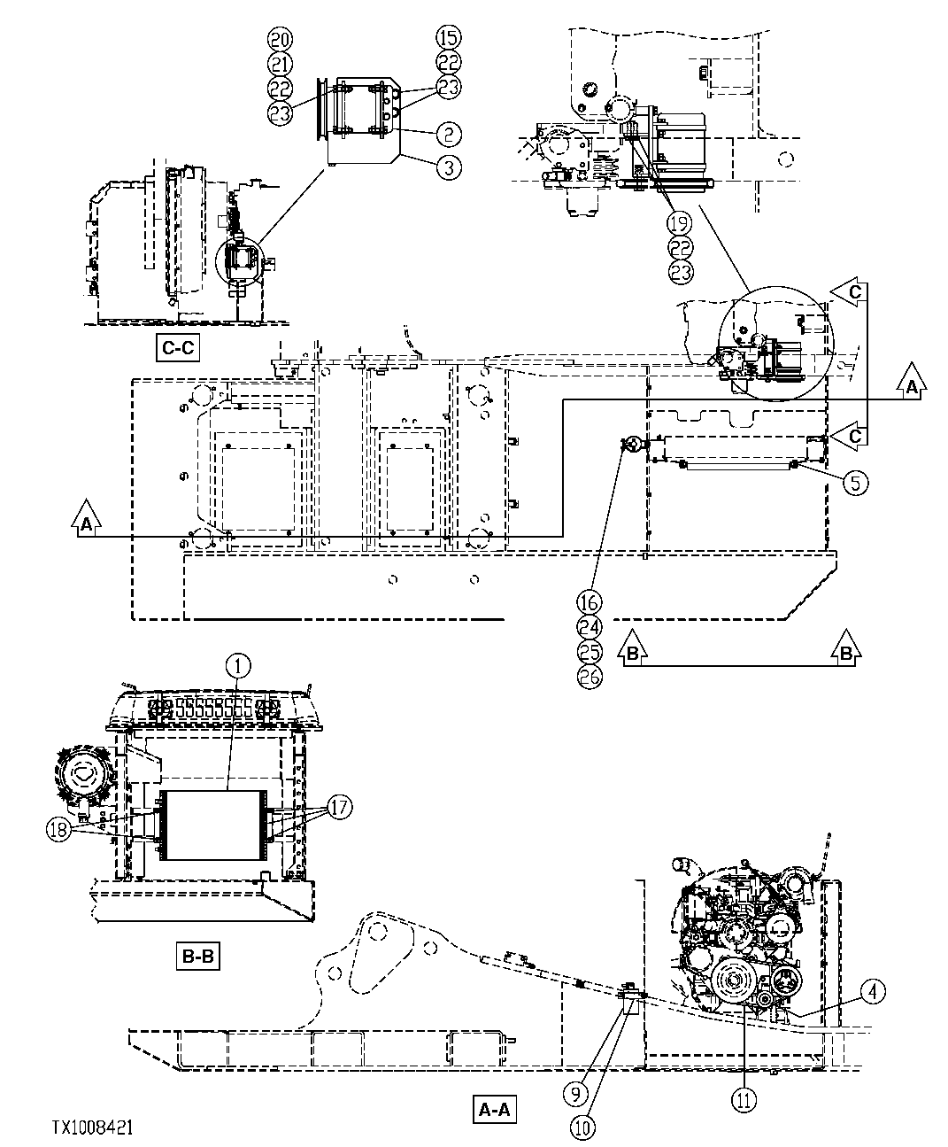 Схема запчастей John Deere 554 - 329 - AIR CONDITIONER COMPRESSOR, CONDENSER, AND RECEIVER-DRYER 1830 HEATING AND AIR CONDITIONING