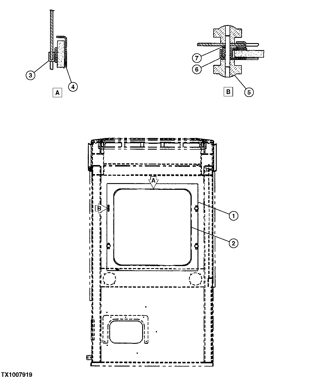 Схема запчастей John Deere 554 - 344 - SIDE ENTRY CAB SECONDARY EXIT 1810B FORESTRY CAB