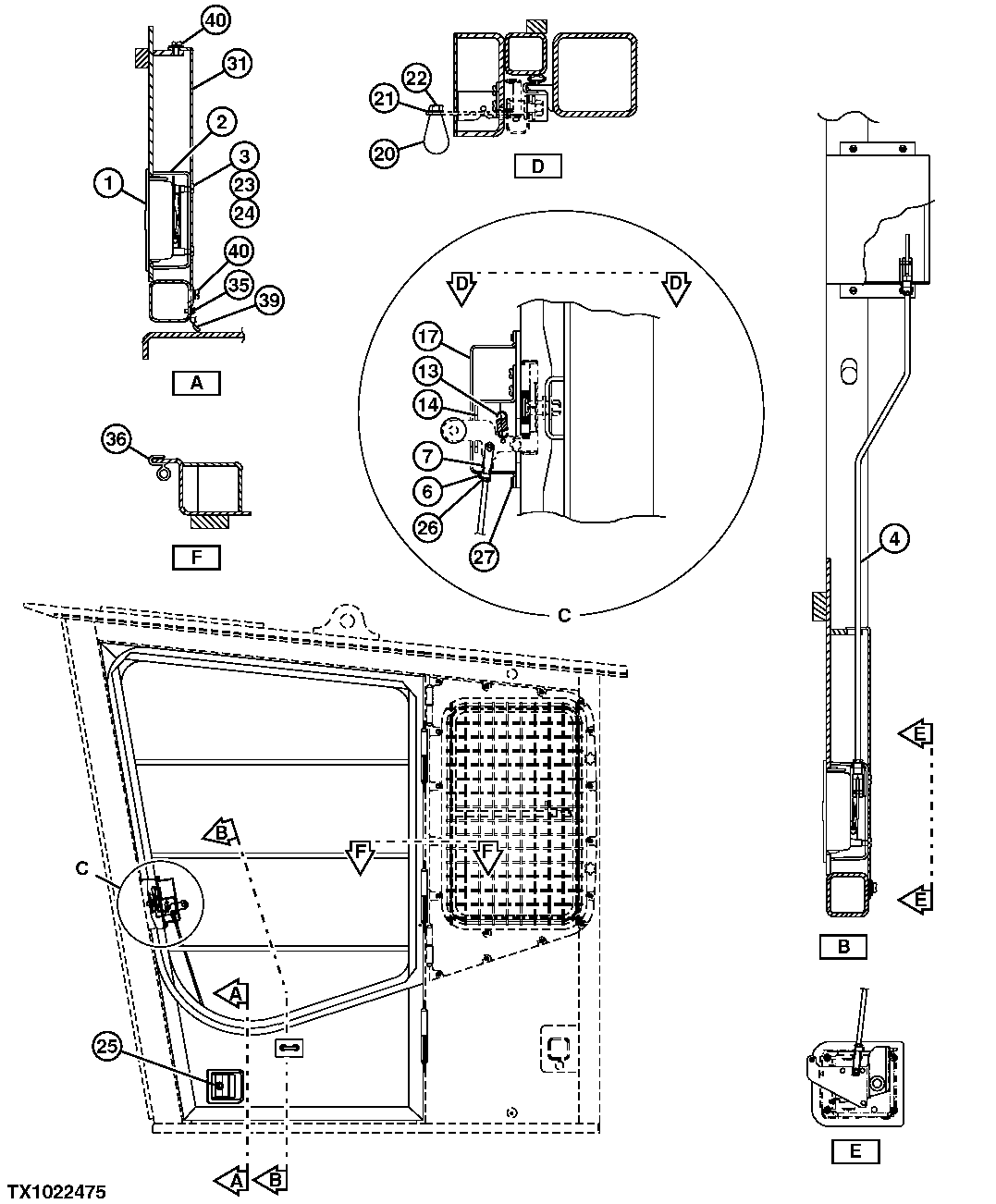 Схема запчастей John Deere 554 - 357 - SIDE ENTRY CAB DOOR LATCH (S.N. 200682- ) 1810B FORESTRY CAB