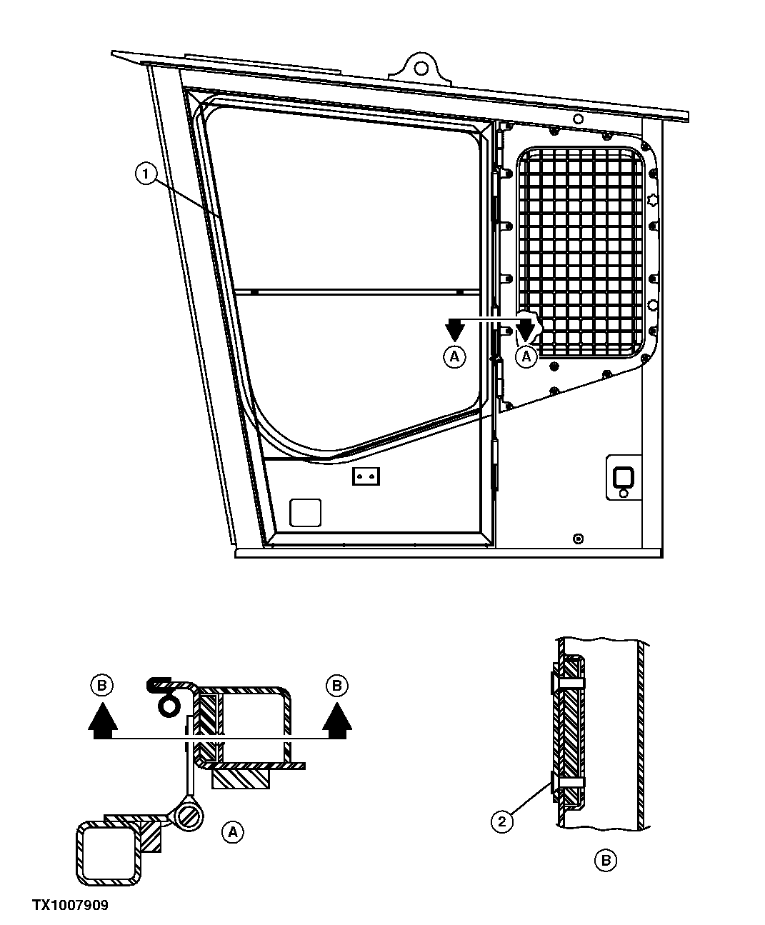 Схема запчастей John Deere 554 - 358 - SIDE ENTRY CAB DOOR 1810B FORESTRY CAB