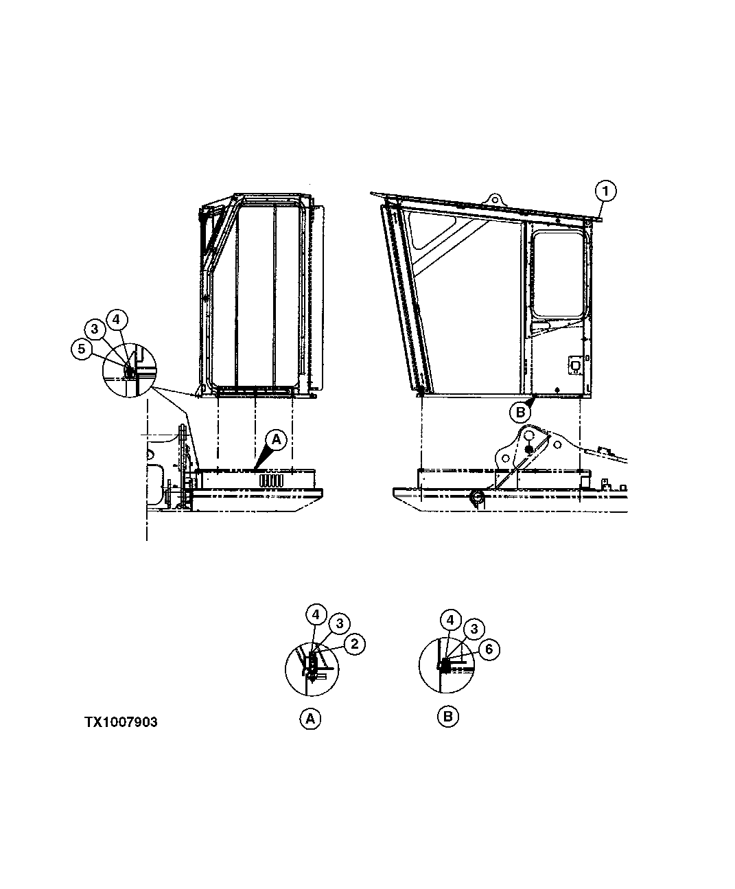 Схема запчастей John Deere 554 - 364 - DELIMBER CAB FRAME 1810B FORESTRY CAB