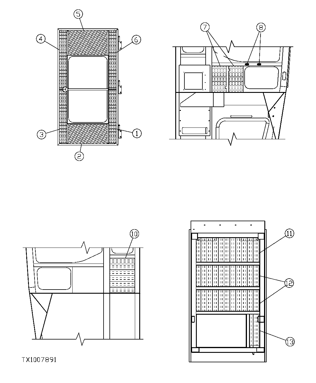 Схема запчастей John Deere 554 - 385 - REAR ENTRY CAB LEFT SIDE, RIGHT SIDE, TOP, AND DOOR FOAM 1810C REAR ENTRY CAB