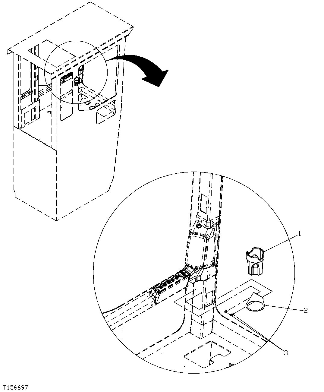 Схема запчастей John Deere 554 - 389 - REAR ENTRY CAB CUP HOLDER AND MOUNTING BRACKET 1810C REAR ENTRY CAB