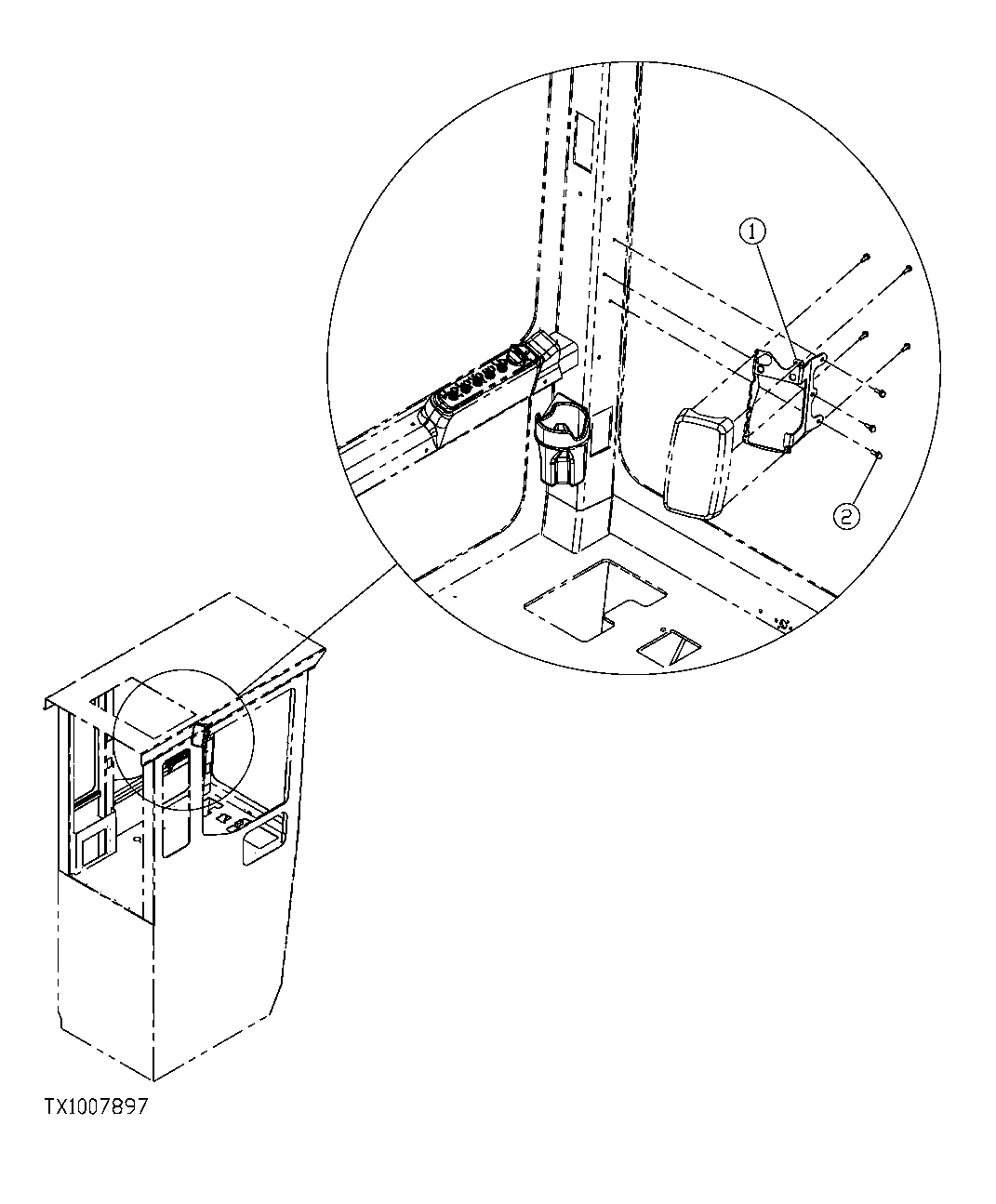 Схема запчастей John Deere 554 - 409 - REAR ENTRY CAB MONITOR MOUNTING BRACKET 1810C REAR ENTRY CAB