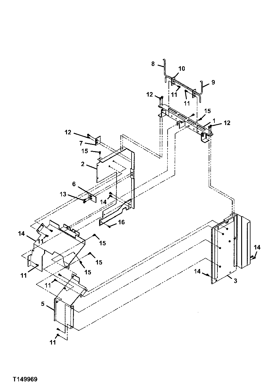 Схема запчастей John Deere 554 - 435 - HYDRAULIC PUMP COMPARTMENT PANELS AND COVER 1910 HOOD OR ENGINE ENCLOSURE