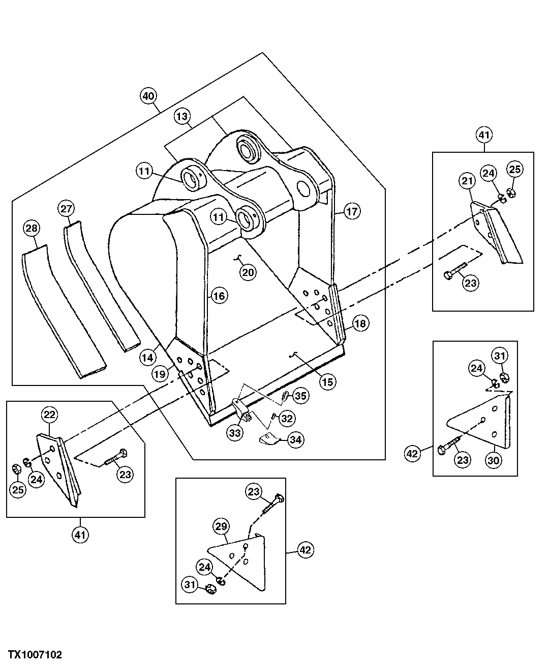 Схема запчастей John Deere 554 - 461 - HEAVY DUTY BUCKET (SEE FOOTNOTE) 3302 BUCKETS